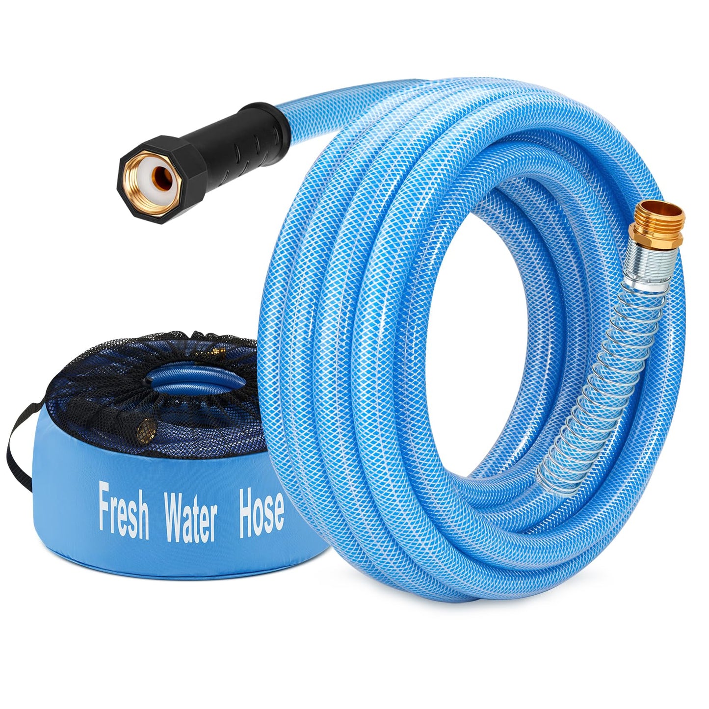 Kohree 25FT Upgraded RV Water Hose with Storage Bag, 5/8" Premium Drinking Water Hose, Leak Free, No Kink, Reinforced PVC Design w/Strain Relief Ends, Flexible Garden Hose for RV, Camper, Truck - Blue