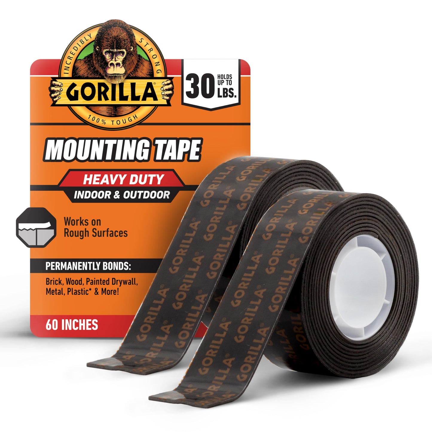Gorilla 6055001-2 Double-Sided Heavy Duty Mounting Tape (2 Pack), 1" x 60", Black