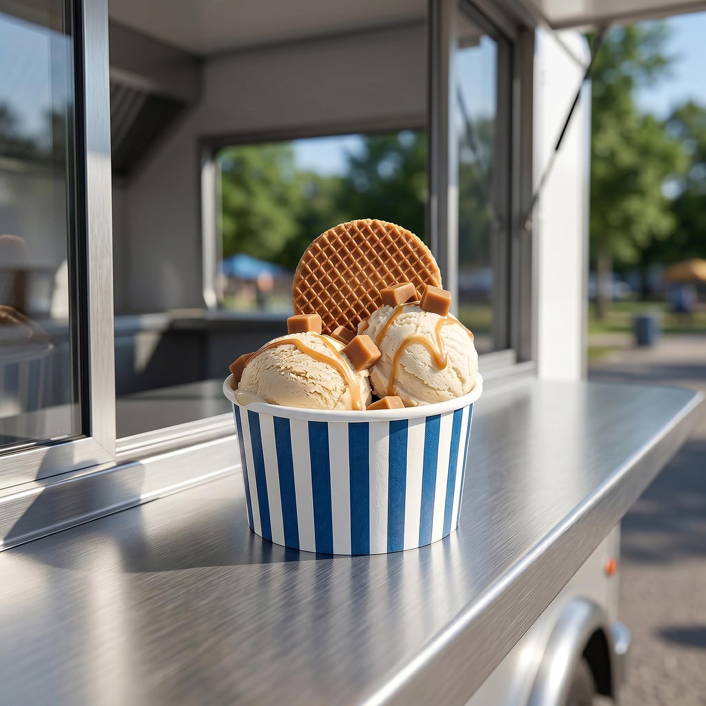 Coppetta 12 Ounce Dessert Cups, 50 Disposable Ice Cream Cups - Lids Sold Separately, Sturdy, Blue And White Paper FroYo Bowls, Striped, For Hot And Cold Foods, Perfect For Gelato - Restaurantware