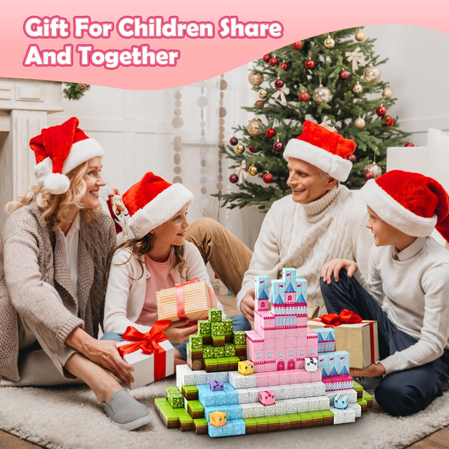 PINKCAT 100PCS Magnetic Blocks, Kids Building Pink Fantasy Castle Cubes, Stacking Tiles, STEM Sensory Toys for Toddlers, Kids Travel Essentials Toy, 3 4 5 6 7 8-12 Years Girls Boys Gifts