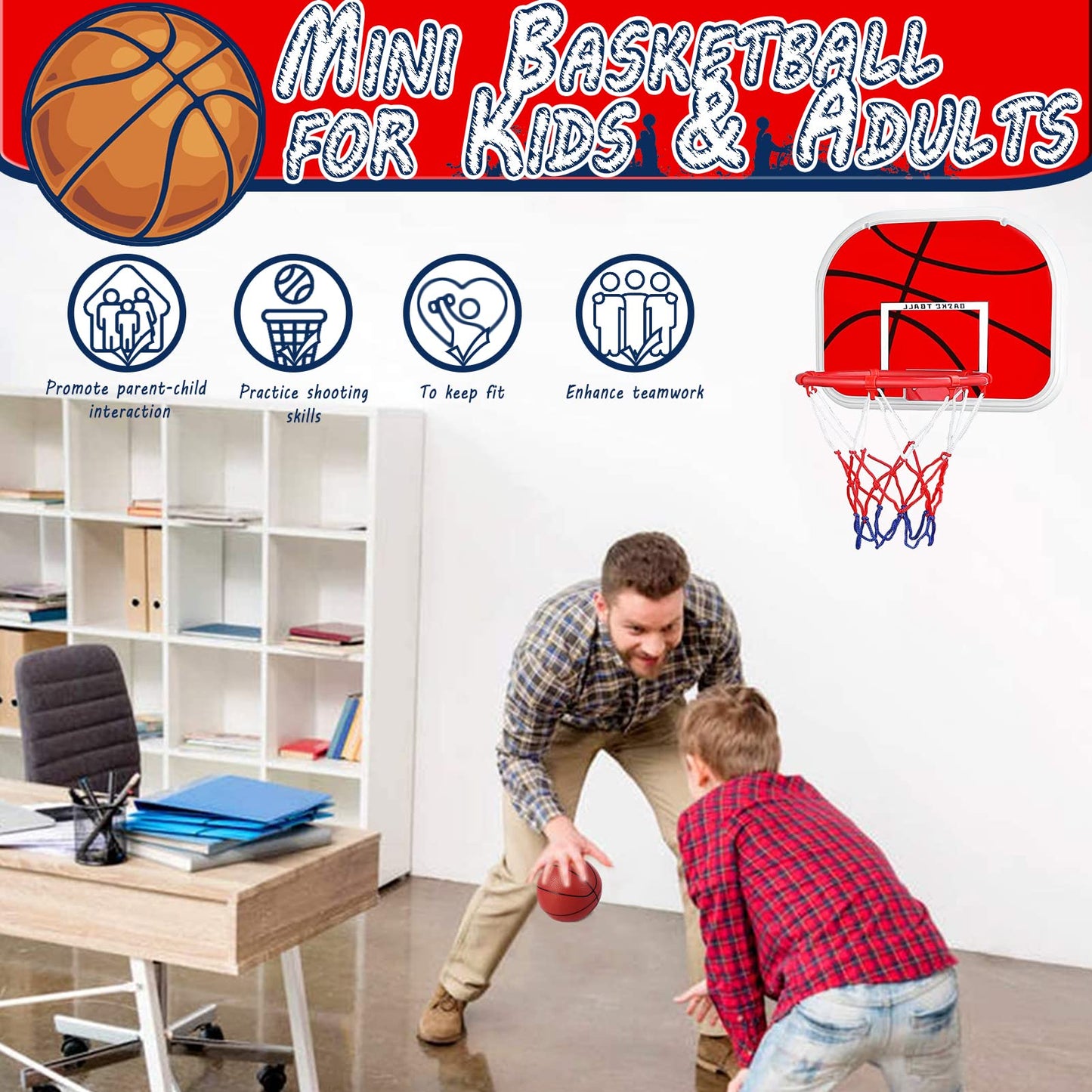 KAEGREEL Mini Basketball Hoop for Kids and Adults, 2 Ball Basketball Hoop Set for Indoor Outdoor Wall Mounted, Fence, Door and Room, Toy Sport Game for Boys Girls Toddler Children
