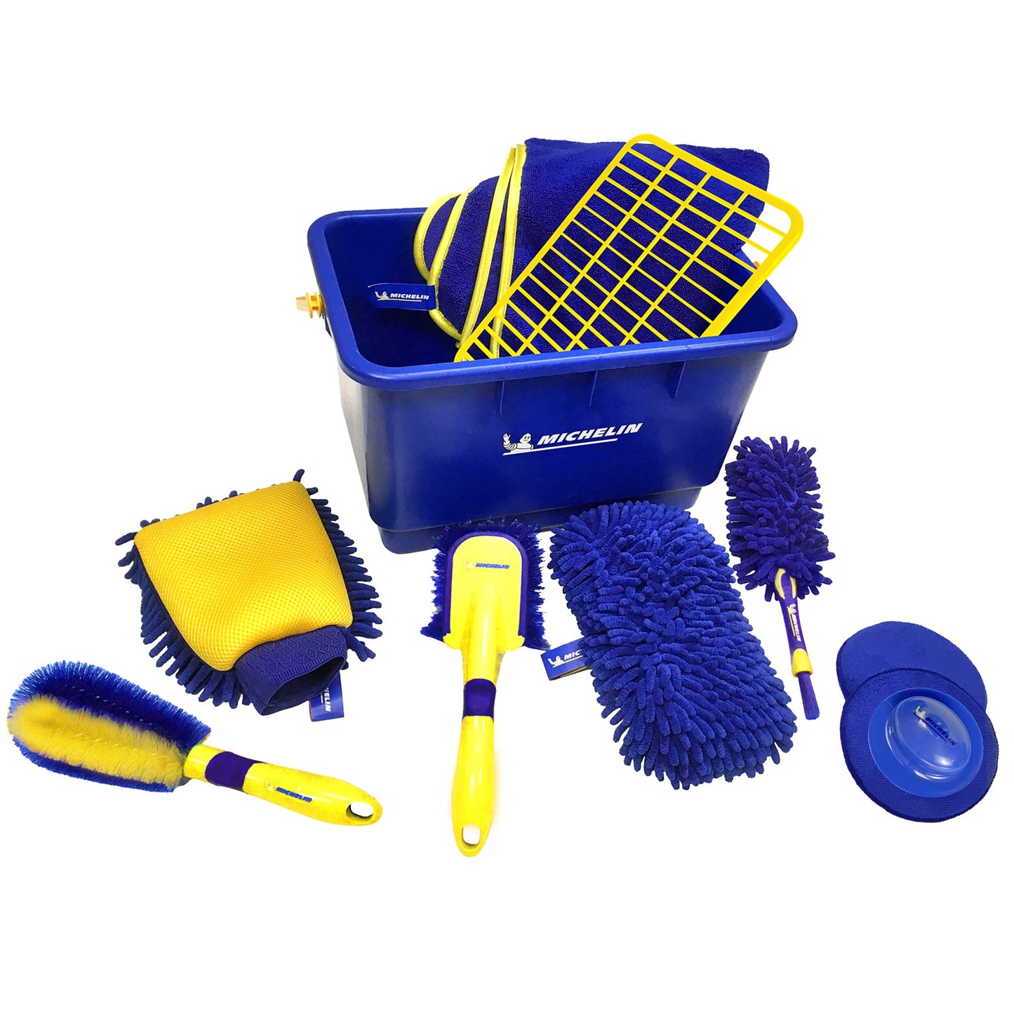 Koolatron Michelin Ultimate 11-Piece Car Wash Kit, 4.5 Gallon Bucket, Wheel Brushes, Microfibre Duster and Detailing Brush and Scrub Sponge, Applicator Pad Kit, Drying Towel, for Car, SUV, Truck