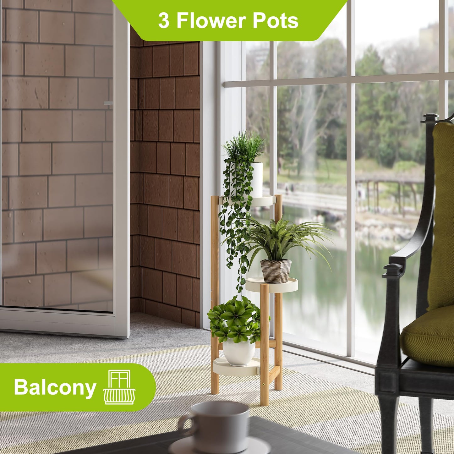 BMOSU Plant Stand Bamboo 3 Potted Holder Shelf Plant Rack For Indoor Outdoor Plants Corner Plant Shelf Flower Stands Plant Shelf Potted Plant Display Rack For Living Room Balcony Bedroom (White)