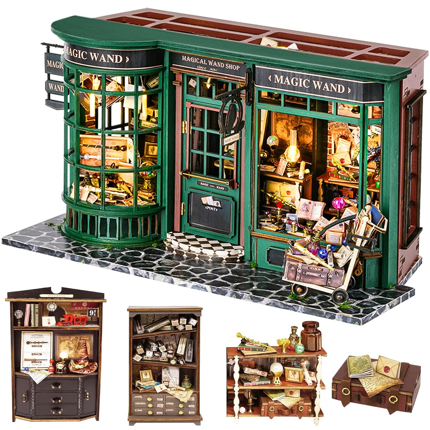 Spilay Dollhouse Miniature with Furniture,DIY Wooden Crafts Doll House Mini Handmade Kit with Dust Proof Cover and LED,1:24 Scale Creative Room Idea Gift for Adult Friend Lover (Magic House）