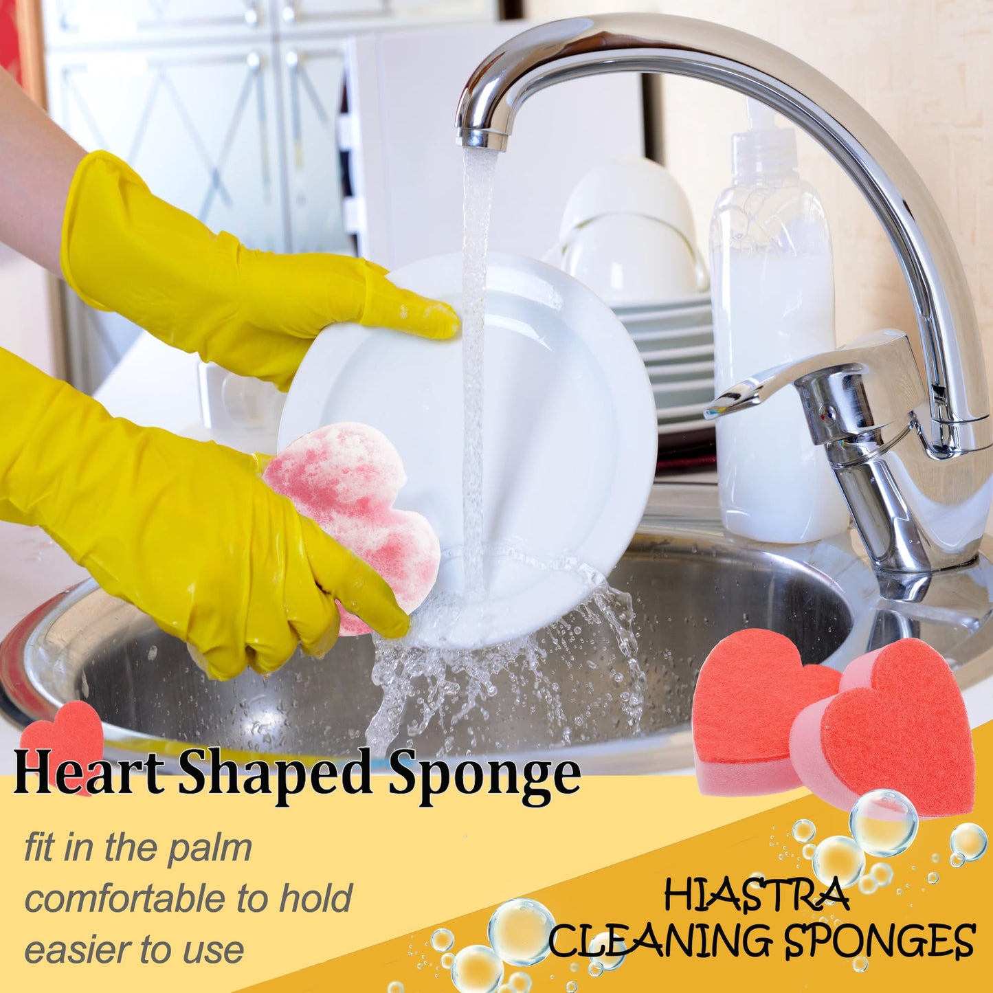 HIASTRA Heart Shaped Non-Scratch Scrub Sponge, Dual-Sided Cleaning Kitchen Sponge and Scrubber for Washing Dishes, Pots & Pans and Household Cleaning Supplies, 20 Pcs Scrubbing Sponges, CS001-Pink-20