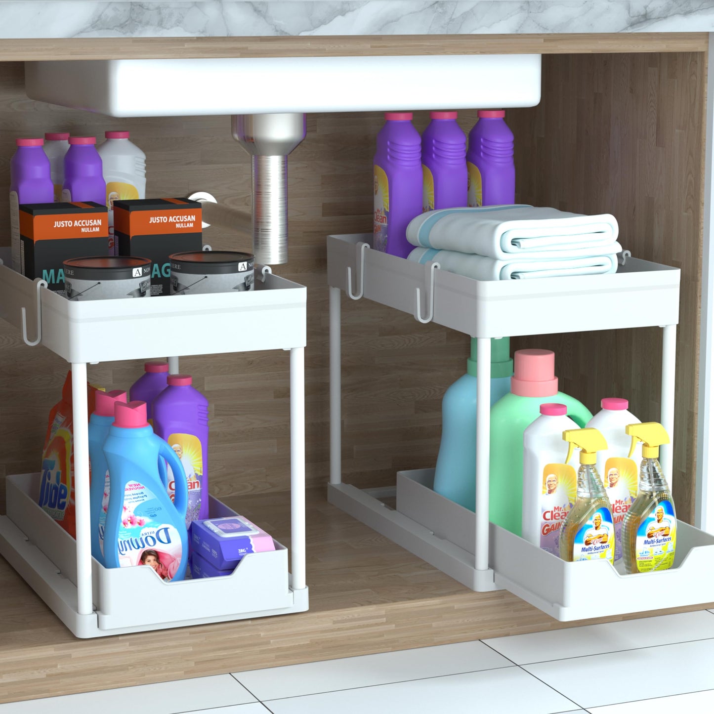 petisal 2-PACK Under Sink Organizers|Pull Out Cabinet Organizer|2 Tier Slide Out Sink Shelf Cabinet Storage Shelves For Under Kitchen Bathroom Sink Organizers and Storage.