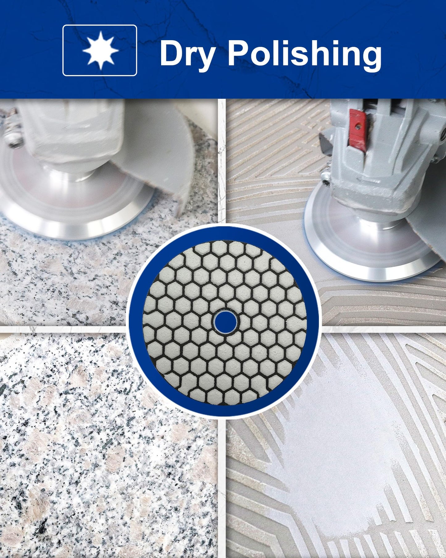 SHDIATOOL Dry Diamond Polishing Pads 4 Inch Set of 7 Pieces Plus a Rubber Backer for Granite Marble Stone Sanding Pads Grinding Pads