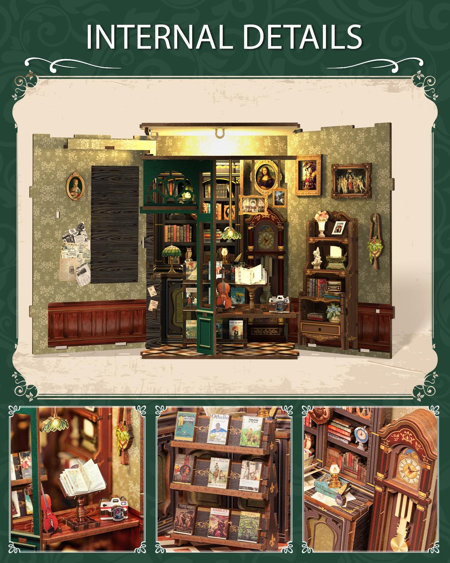 Cutefun Book Nook Kit, DIY Miniature House Kit for Bookshelf Decor, Book Nook Kits for Adults & Beginners, 3D Wooden Puzzle Dollhouse, Ideal Gift for Family and Friends - Owl Bookstore