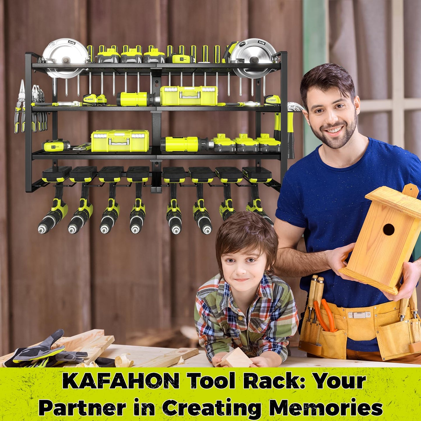 KAFAHOM Power Tool Organizer-8 Drill Holder Wall Mount,4 Layer Heavy Duty Metal Power Tool Storage Rack,Garage Tool Organizer and Storage with Screwdriver/Plier/Hammer Holder