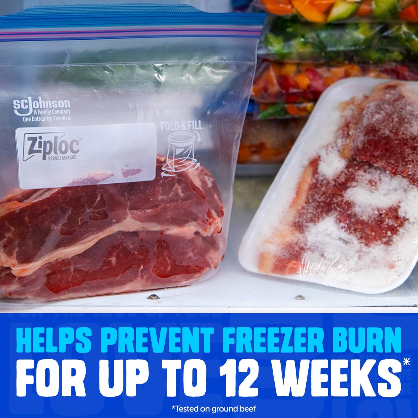 Ziploc® Medium and Large Freezer Bags, Prevents Freezer Burn, Microwave & Freezer Safe, New Stay-Open Design, Stand-Up Bottom, BPA Free, Value Pack 3pk