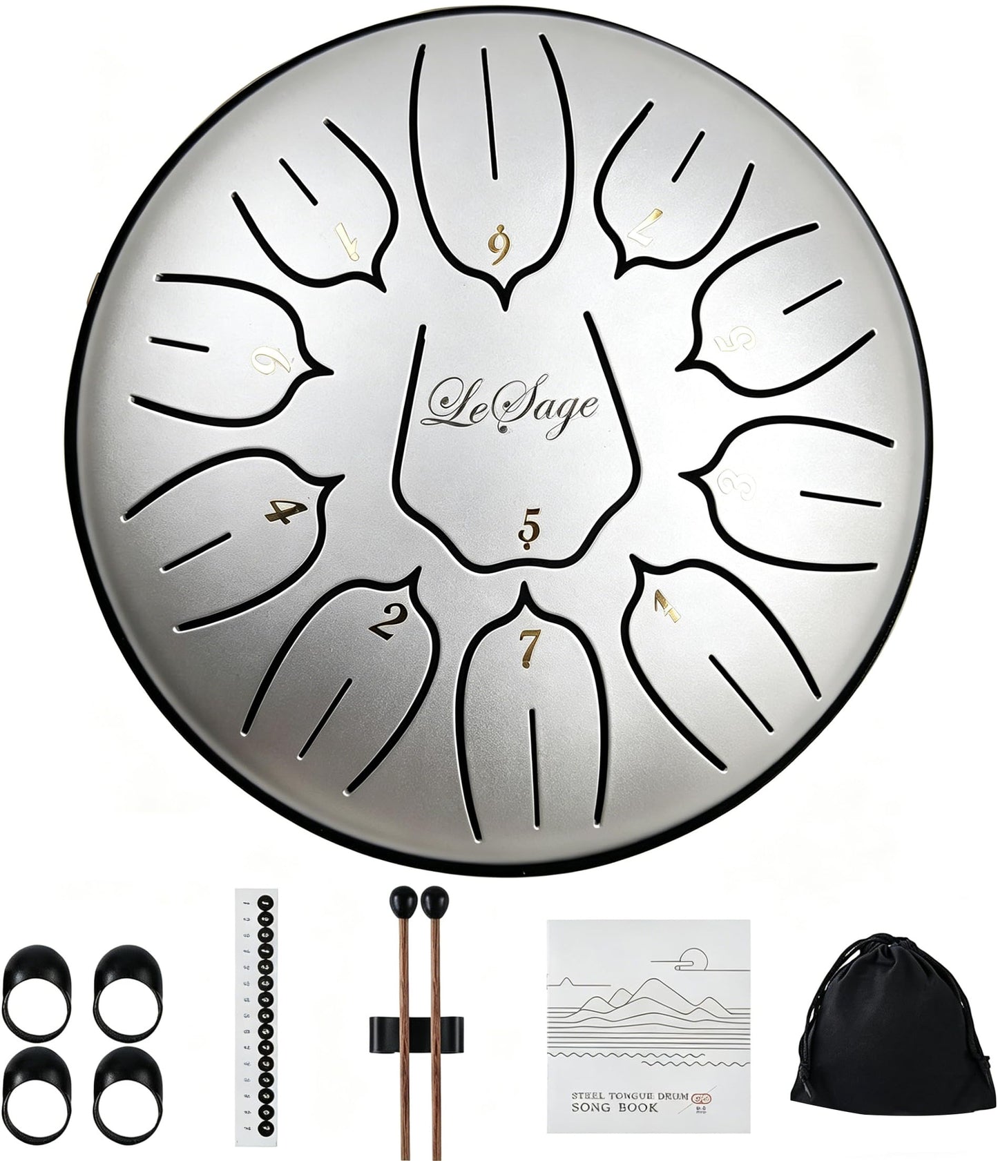 LeSage Steel Tongue Rain Drum 6 Inch 11 Note - Sound Healing Handpan for Therapy, Meditation, Yoga, and Zen - Metal Tank Tone Instrument