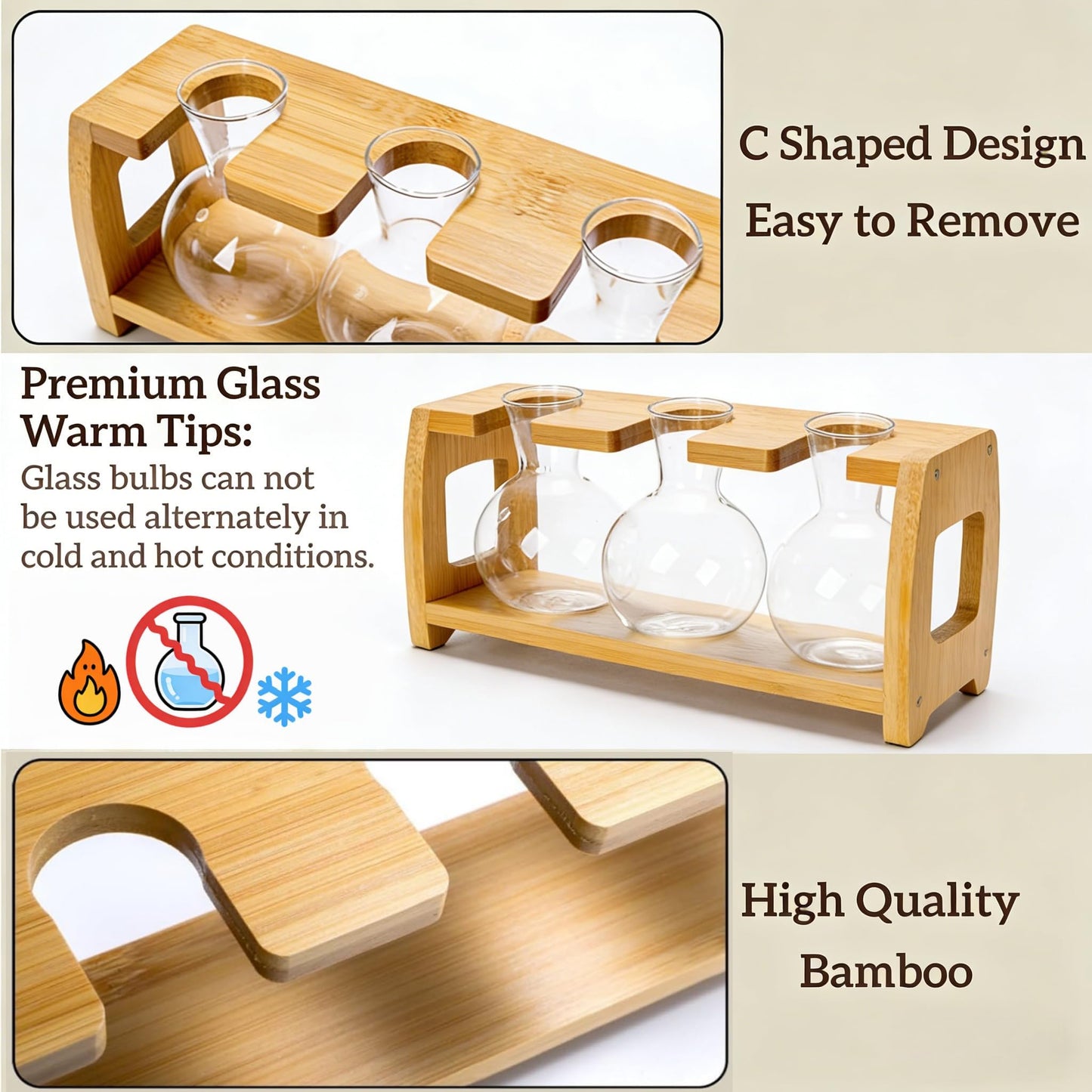 Pumtus 2 Pack Plant Propagation Stations, Desktop Plant Terrarium with Wooden Stand, Water Propagation Station, Hydroponic Plants Vase with 8 Glass Bulbs, Small Propagated Plant Jar for Home Office