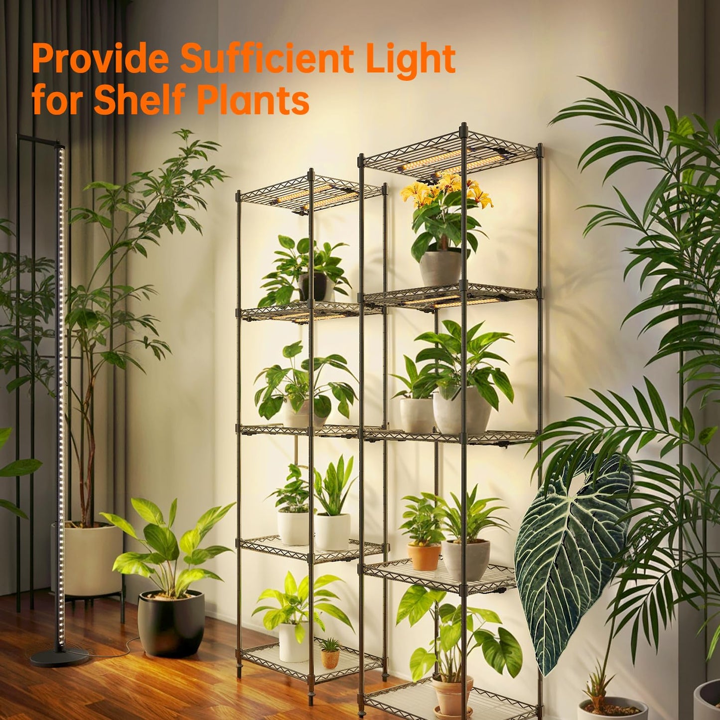 Bstrip Standing Grow Light for Indoor Plants - T10 Full Spectrum Vertical Wide Illumination, 16in-65in Adjustable Height Plant Lamp with Stand, 3 Light Modes & Timer