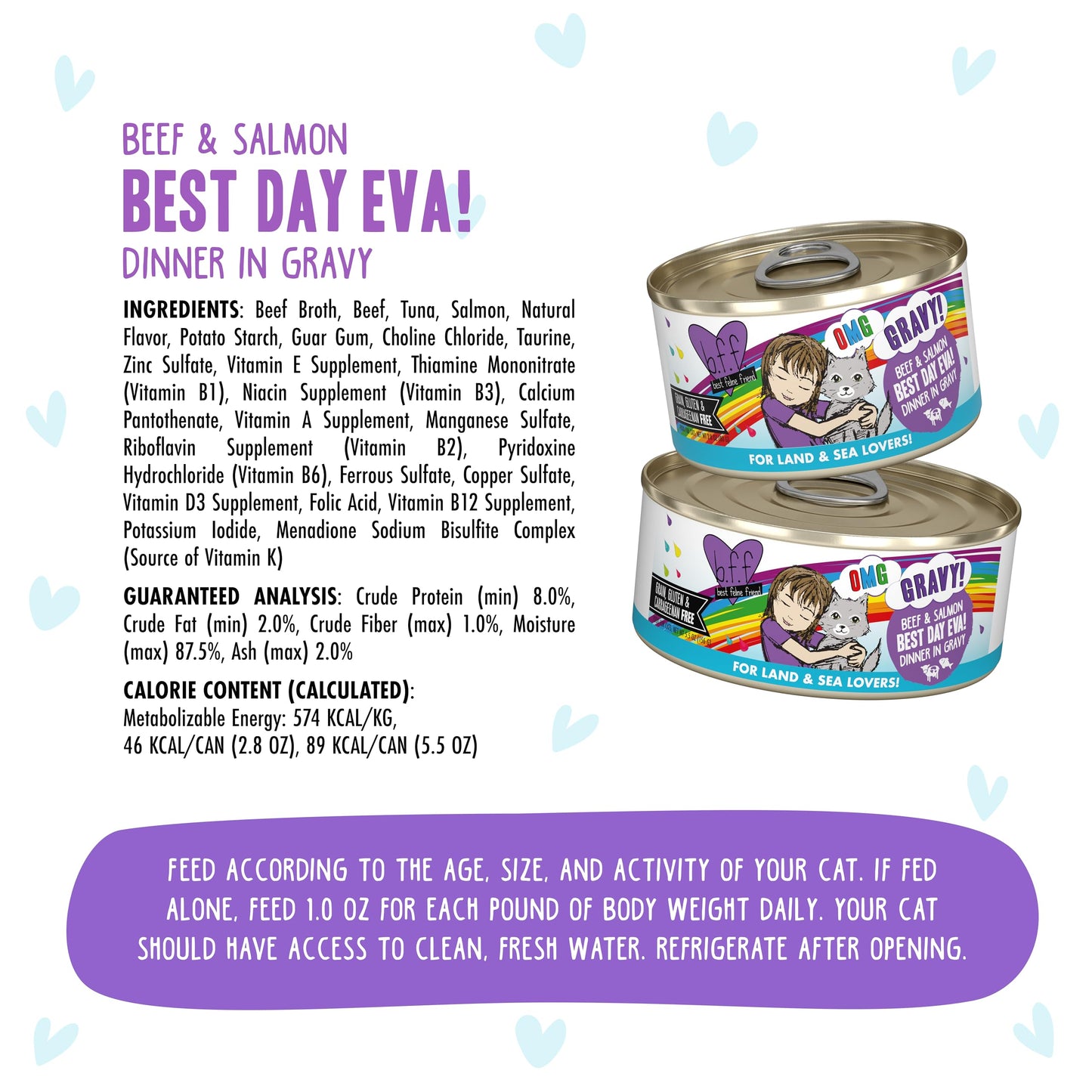 B.F.F. OMG - Best Feline Friend Oh My Gravy!, Best Day Eva! with Beef & Salmon in Gravy Cat Food by Weruva, 2.8oz Can (Pack of 12)
