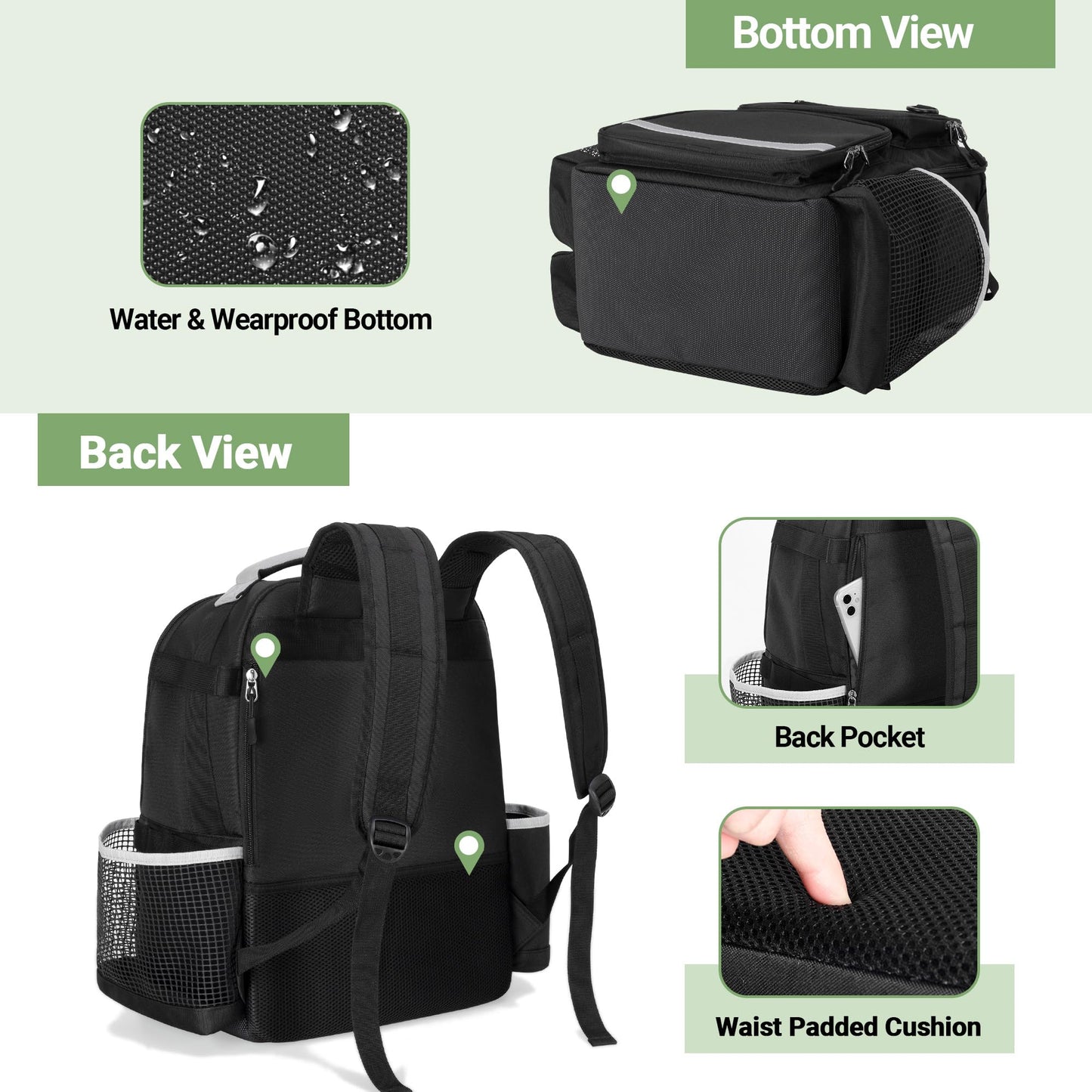 HODRANT Cleaning Backpack with Bottom Plate & Waterproof Bottom, Large Cleaning Supplies Bag with Multiple Pockets for Housekeeping Tools, Cleaning Products Caddy Organizer for Home & Car, Bag Only