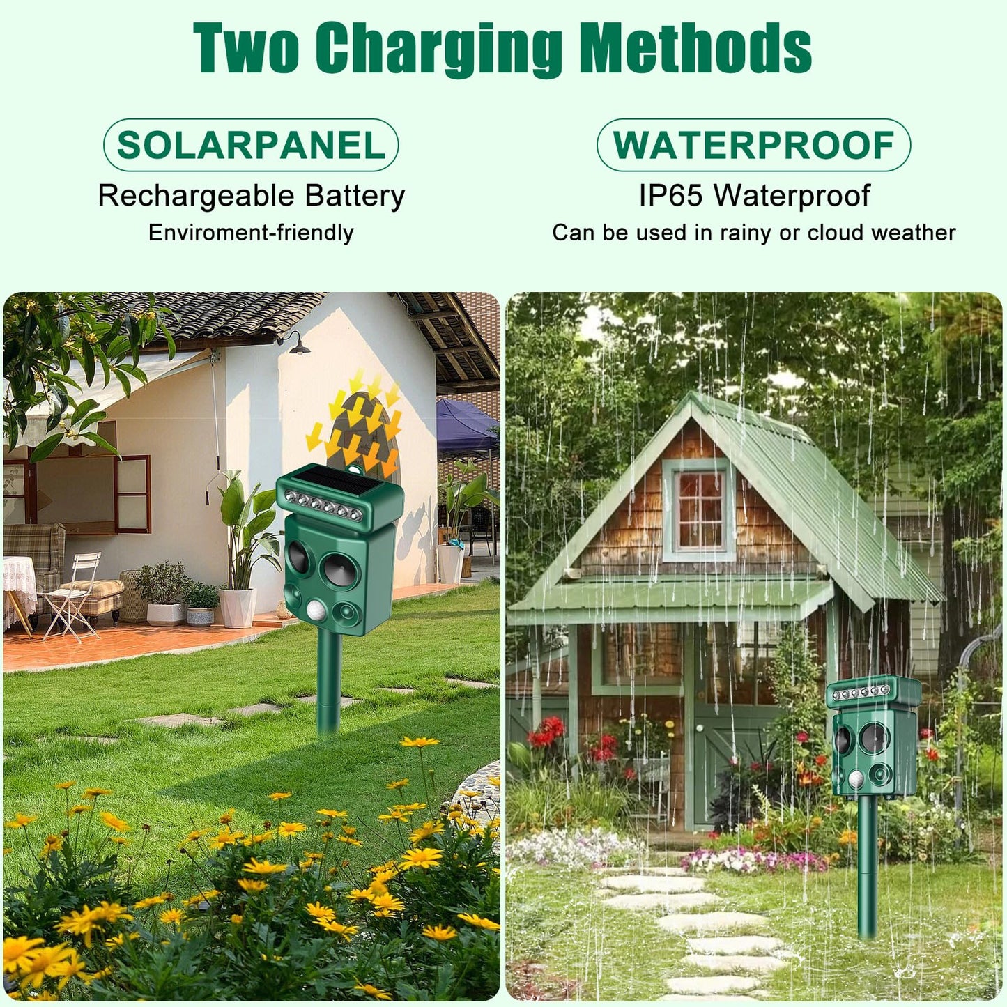 3T6B Animal Deterrent, Solar Powered Animal Deterrent, Cat Control Device with Motion Sensor and FIashing Light, Waterproof Squirrel Chase Device for Home Yard for Deer Raccoon Bobcats