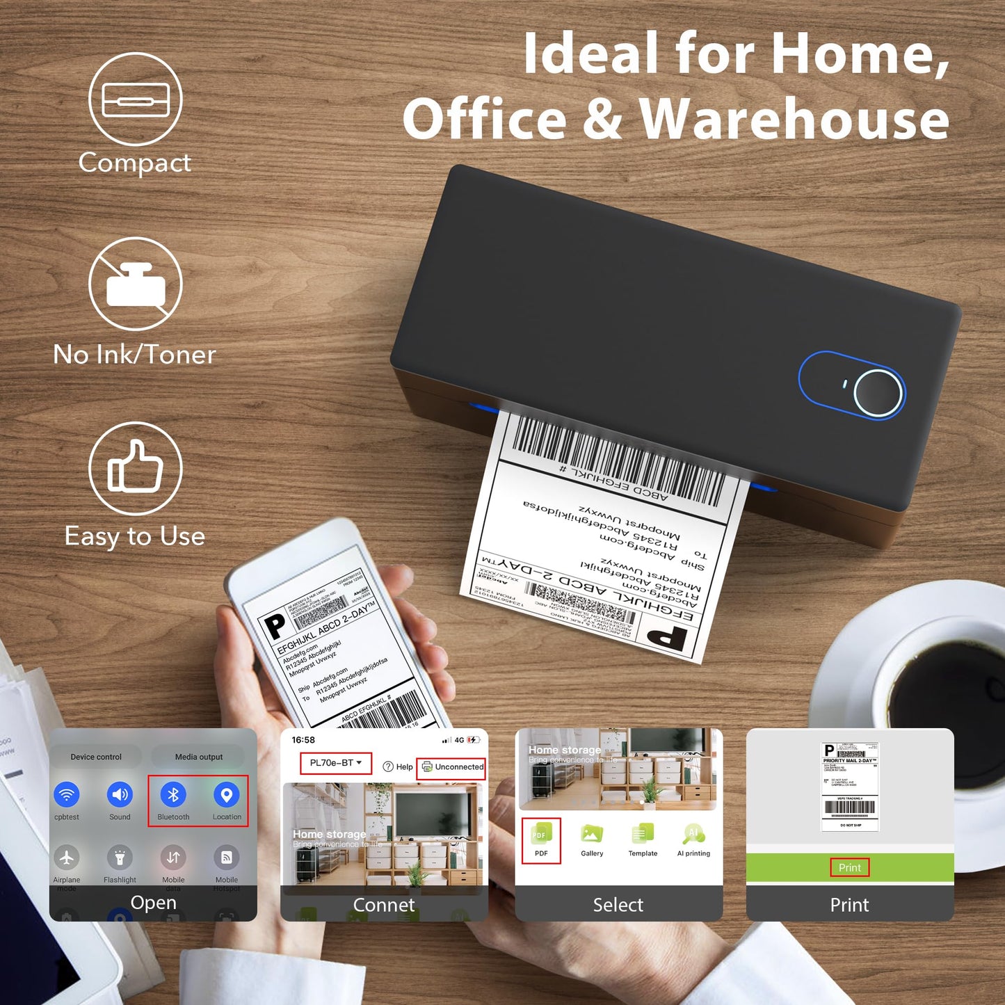 Bluetooth Shipping Label Printer, NELKO Wireless 4x6 Thermal Shipping Label Printer for Small Business, Support iPhone, Android, Windows, MAC and Chrome OS, Widely Used for Canada Post, Amazon, Etsy