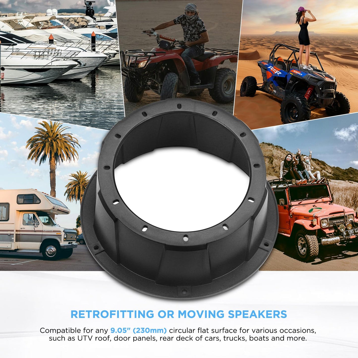 RECOIL USP65B Pairs of 6.5-Inch Speaker Pods, Universal 6.5” Angled Speaker Boxes, Surface Mount with Gaskets, Black Enclosures Compatible with Marine, UTVs, Boats, RVs, Cars