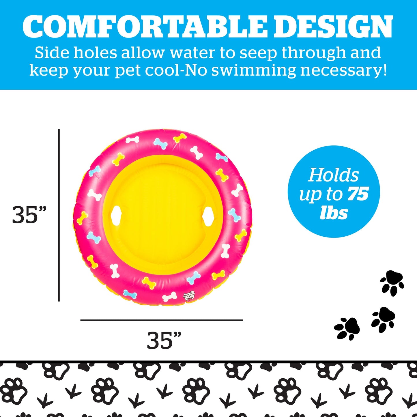 BigMouth Inc. Pool Float for Dogs, Durable Inflatable Vinyl Raft for Small to Medium Sized Dogs - Donut
