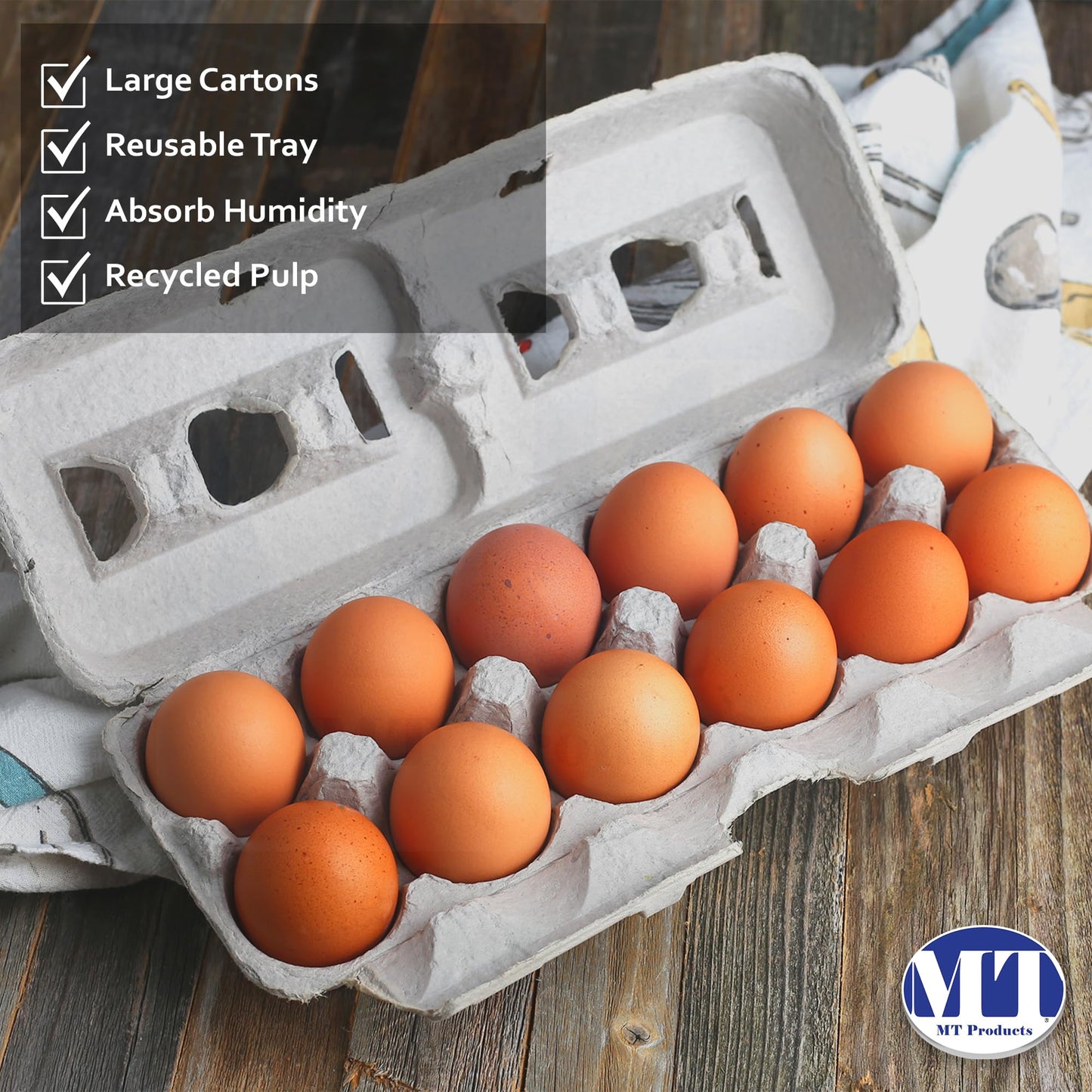 MT Products Blank Natural Pulp Egg Cartons Holds Up to Twelve Eggs - 1 Dozen - Strong Sturdy Egg Crate Cardboard Material Perfect For Storing Extra Eggs (25 Pieces) - Made in the USA