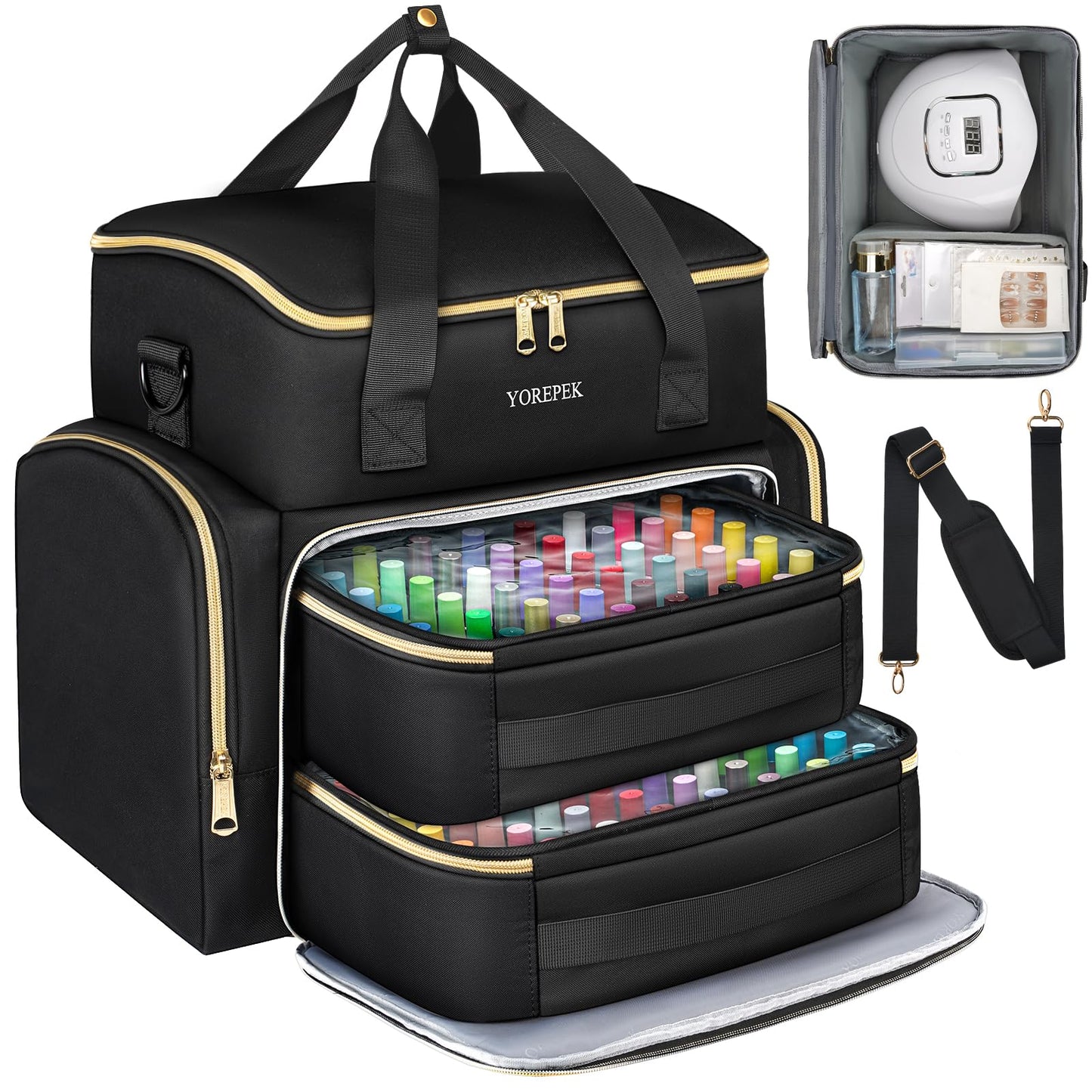 YOREPEK Extra Large Nail Polish Organizer Case Holds 96 to 100+ Bottles (15ml/0.5 fl.oz) Nail Lamp, Nail Polish Travel Case Bag with 2 Removable Pouches Fits Nail Suppiles, Gift for Manicurist, Grils