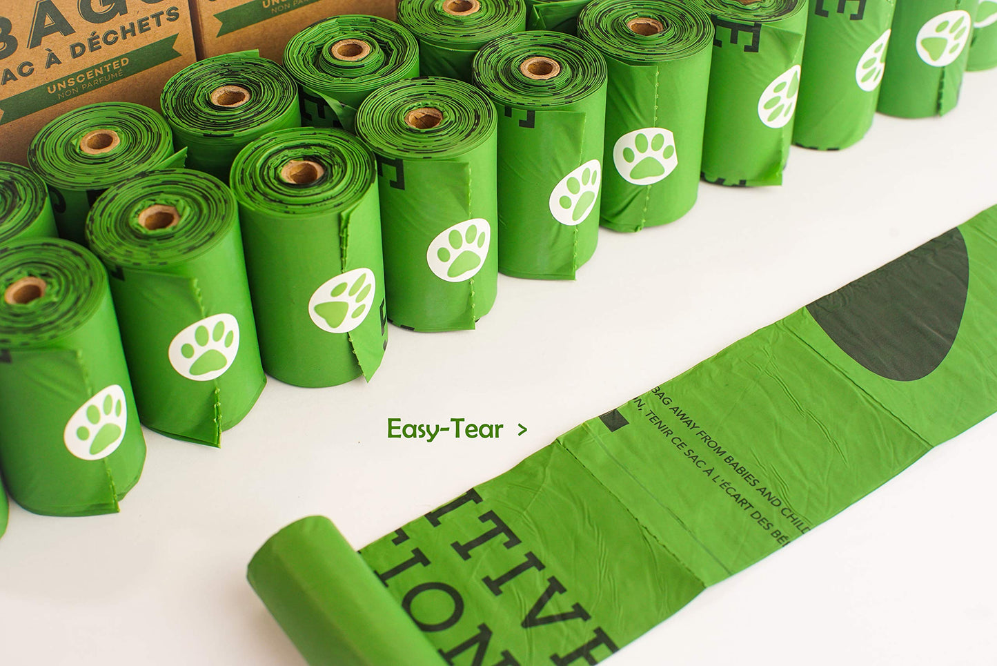 Pawsitive Solutions 3 Pack (360 Bags) Eco-Friendly Compostable Extra Thick and Strong Unscented Doggy Poop Waste Bags - Easy Open