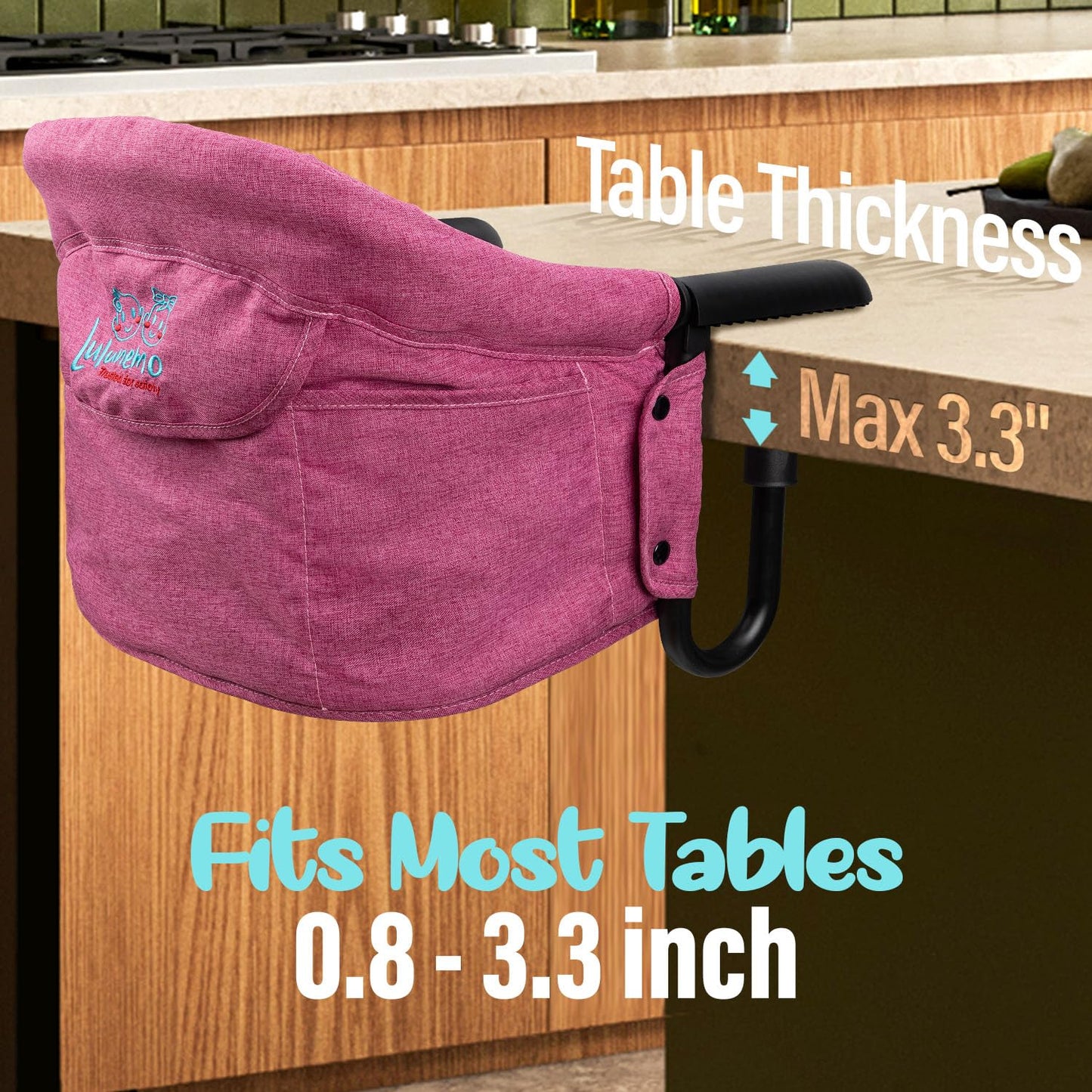 lulunemo Hook On High Chair, Portable & Foldable, Suitable for Family & Travel, Baby 6-36 Months, Rose Red
