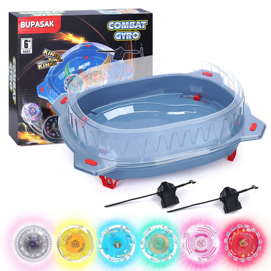 BUPASAK Light Ignite Spinning Tops Battle Set, with Stadium, 6 Light Ignite Spinning Tops, and 2 Launchers, Toys for 6 Year Old Boys & Girls & Up (Amazon Exclusive)