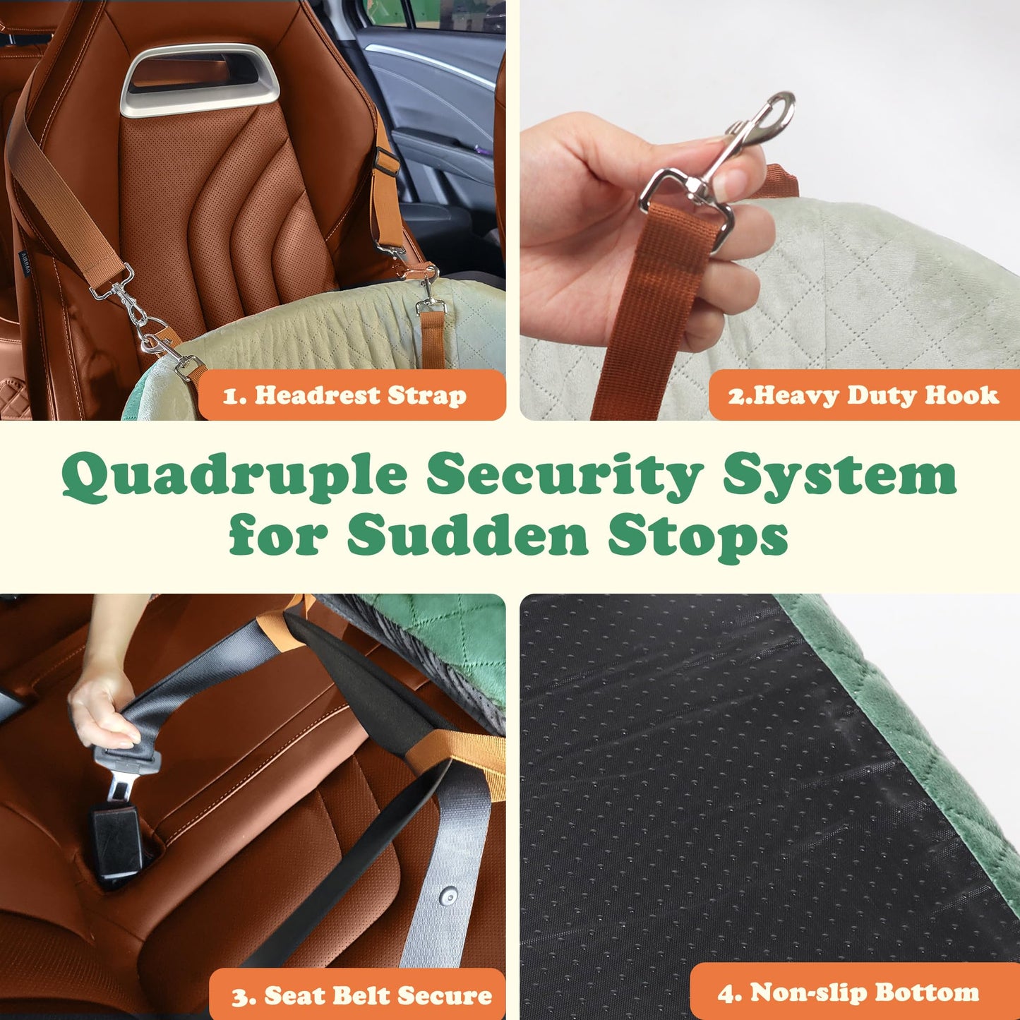 iPetba Dog Car Seat for Small & Medium Dogs - Crash-Protective, Non-Slip, Protects Car Interior, Detachable & Washable