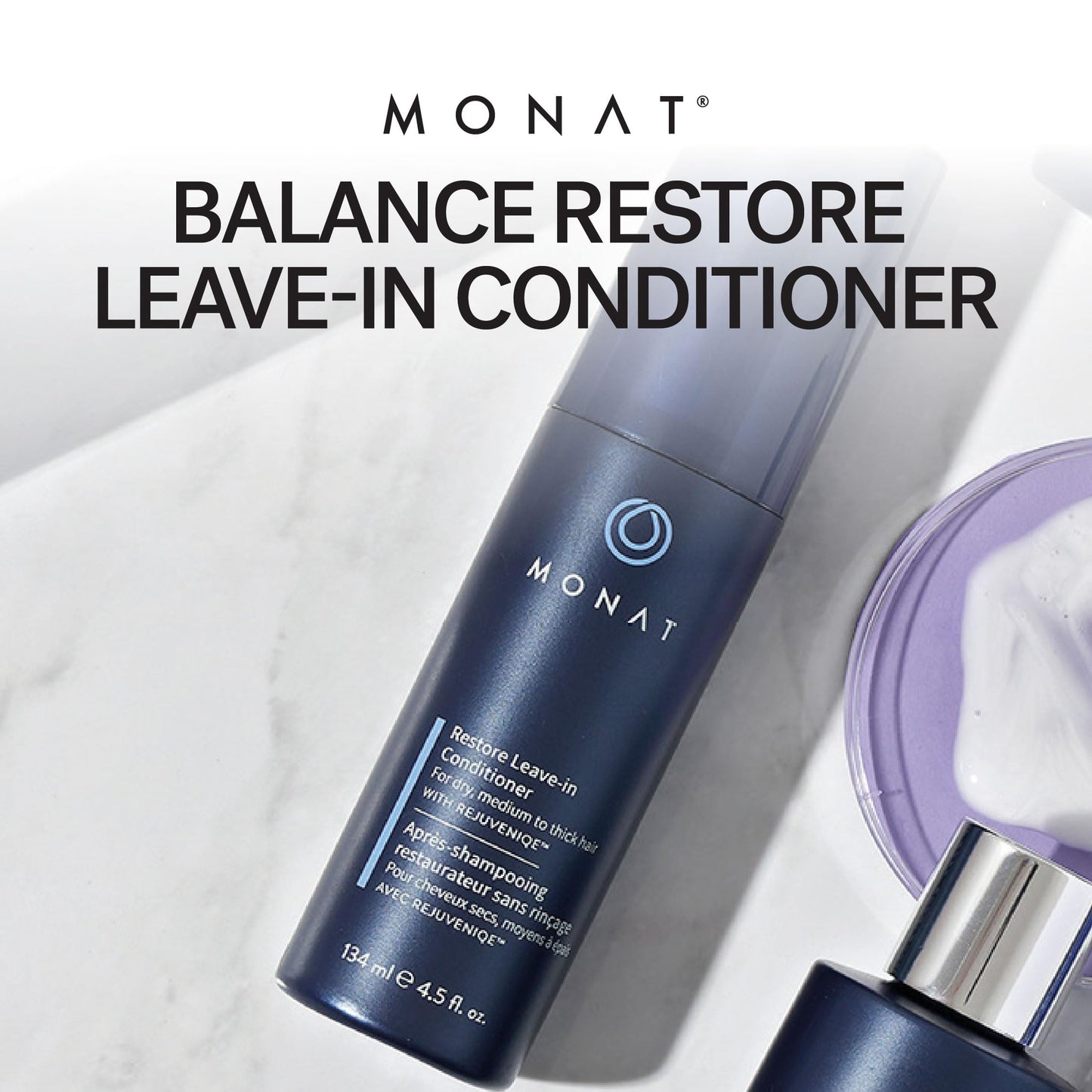 MONAT Restore Leave-In Conditioner Infused w/Rejuveniqe® - Hair Moisturizer, Detangler, Leave In Conditioner for Dry Damaged Hair. Natural Anti Frizz Hair Products - Net Wt. 134 ml / 4.5 fl. oz.
