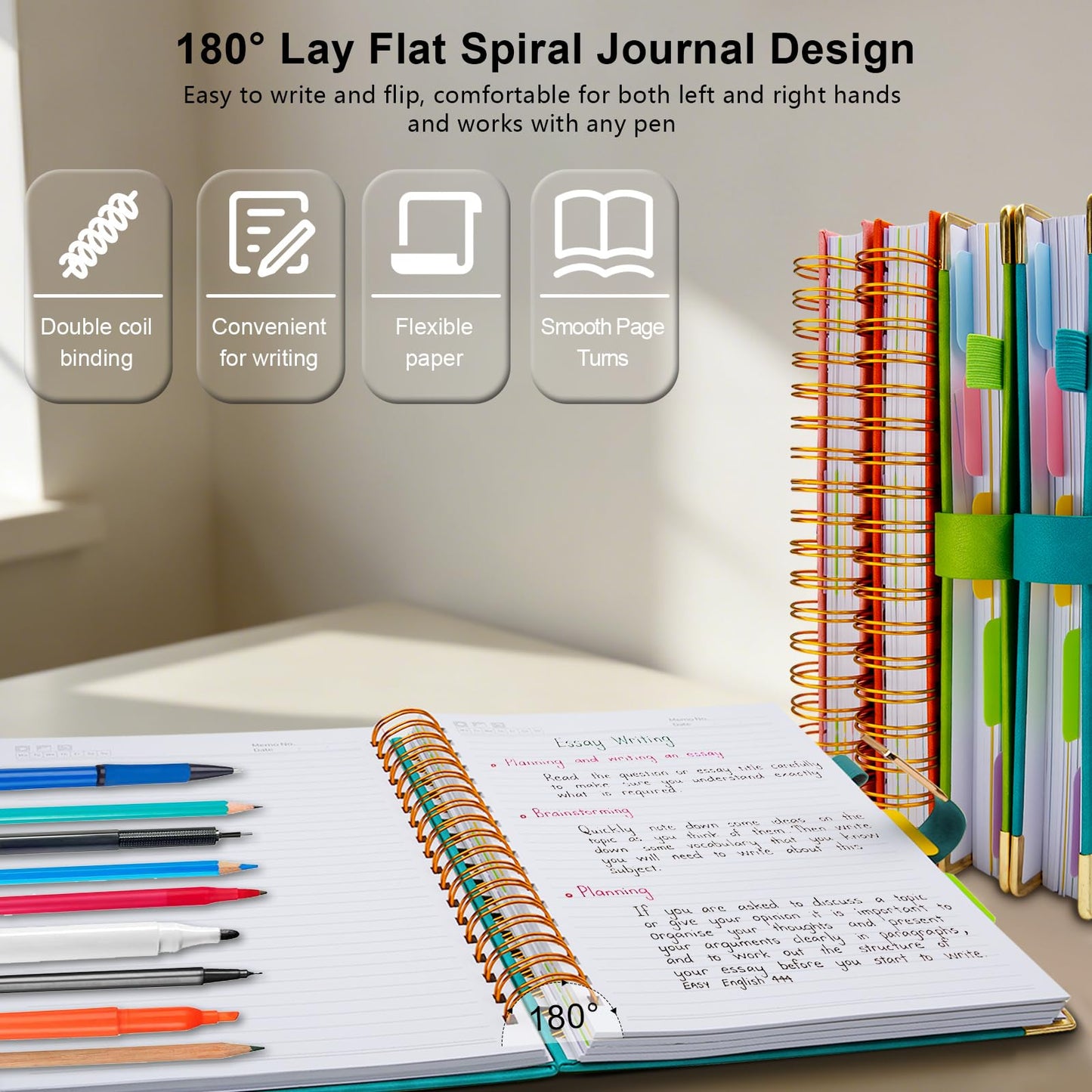 Hardcover Spiral Notebook College Ruled, 8.5"x11" Leather Journal Notebook with Magnetic Closure, 300 Pages 5 Subject Notebook with Dividers Tabs Journal for Women Men, Work, School(Deep Blue)