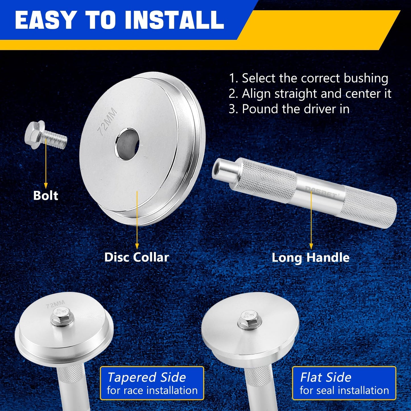 DASBET Axle Bushing Bearing Race & Seal Install Master Tool Set - Aluminum 10pcs Kit With 1 Driver 9 Discs for Bearing Installation