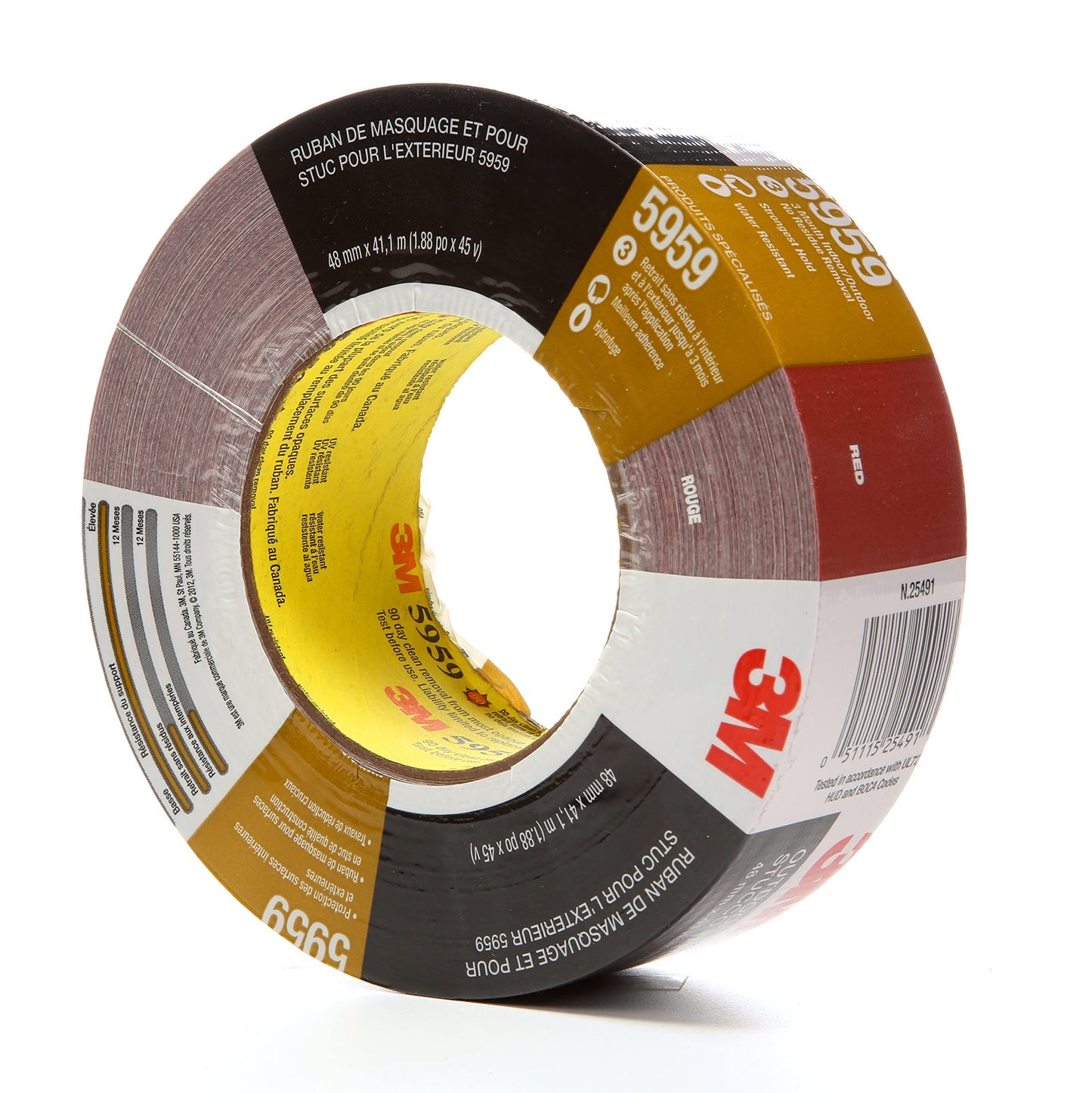 3M (5959) Outdoor Masking and Stucco Tape 5959 Red, 48 mm x 41.1 m 12.0 mil, 12 per case, Conveniently Packaged [You are Purchasing the Min Order Quantity which is 12 Rolls]