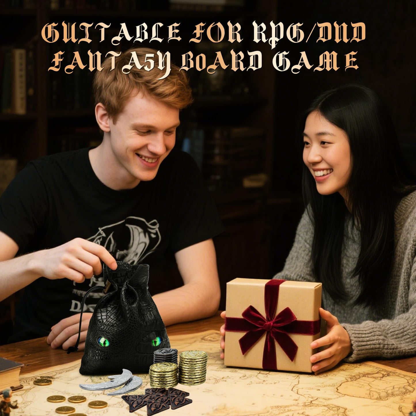 145PCS Metal DND Coins & Leather Bag, Contains 60 Gold Coins, 40 Sliver Coins, 40 Copper Coins and 5 Platinum Coins, Game Tokens with Glow in The Night Eyes Leather Bag for RPG Tablelap Games