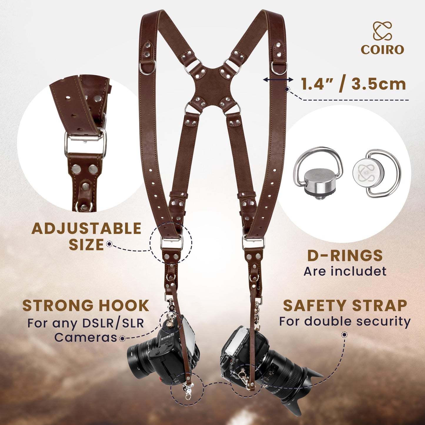 Camera Strap Accessories for Two-Cameras ? Dual Shoulder Leather Harness ? Multi Camera Gear for DSLR/SLR by ProInStyle.