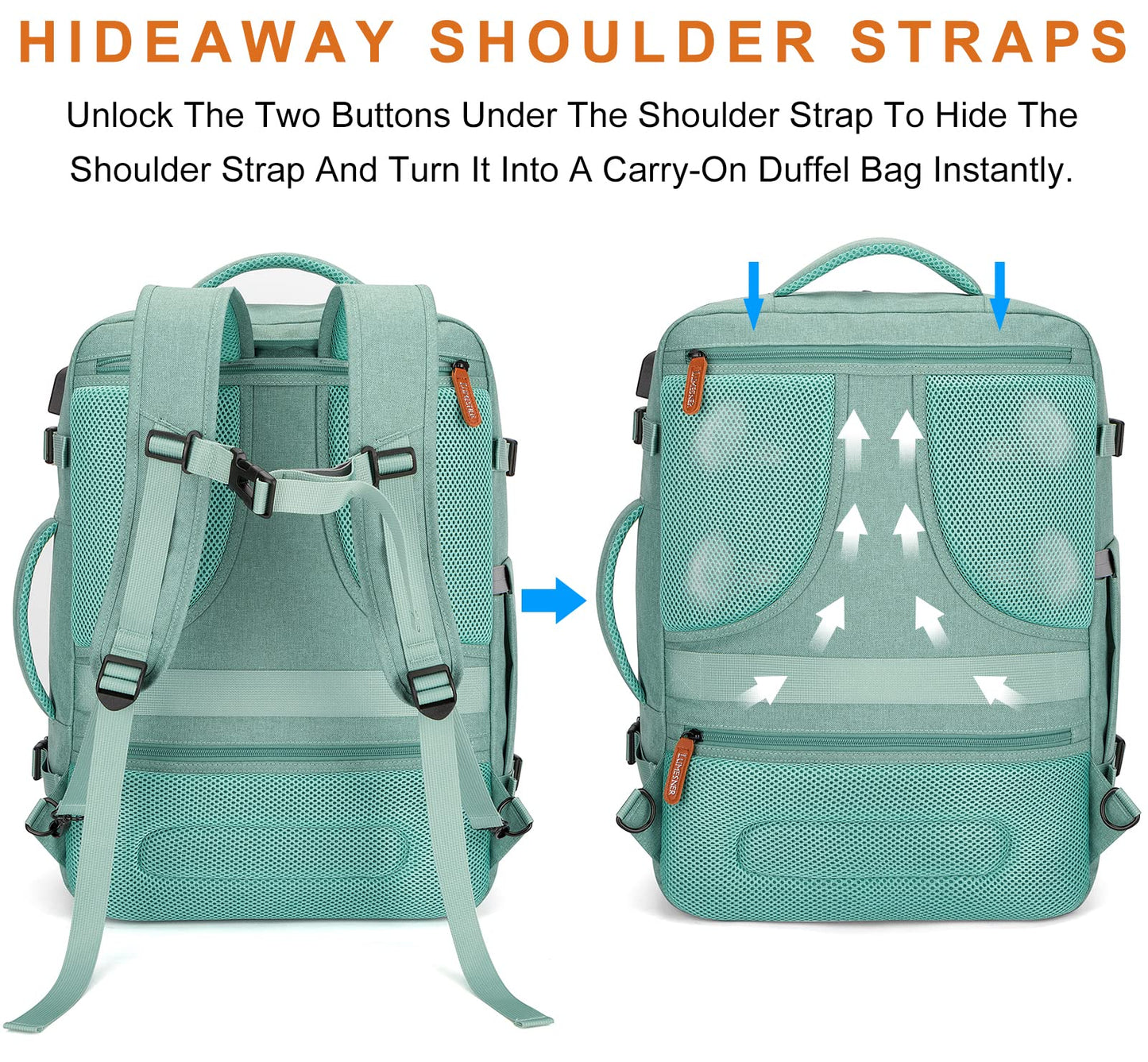 Carry on Backpack, Extra Large 40L Flight Approved Travel Backpack for Men & Women,Expandable Large Suitcase Backpacks With 4 Packing Cubes,Water Resistant Luggage Daypack Business Weekender Bag,Green