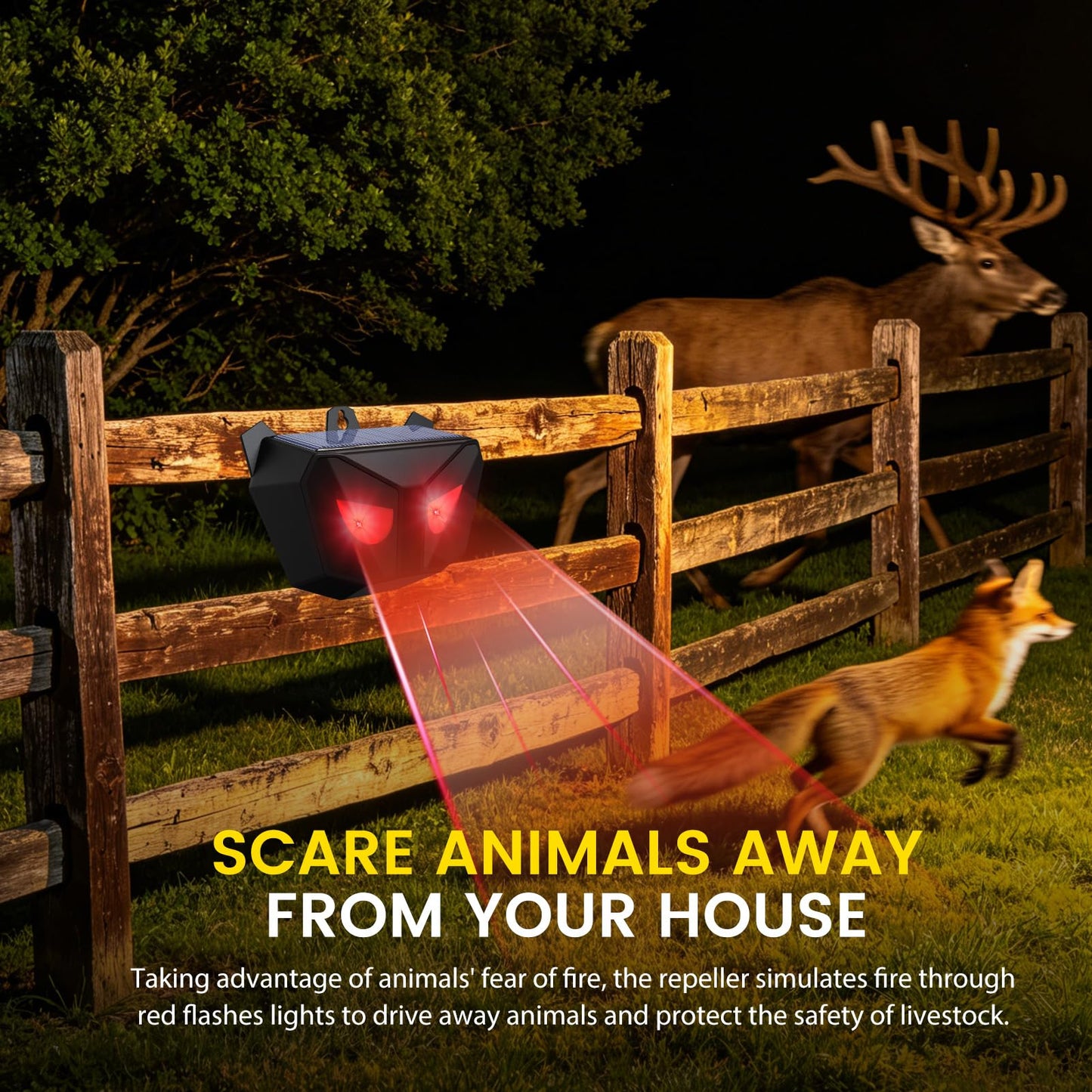 Ultrasonic Animal Repellent Outdoor, Solar Power Cat Rodent Raccoon Repeller, Rabbit Snake Control Device with Motion Sensor and FIashing Light, Waterproof Outdoor Animal Repellent for Deer Squirrel