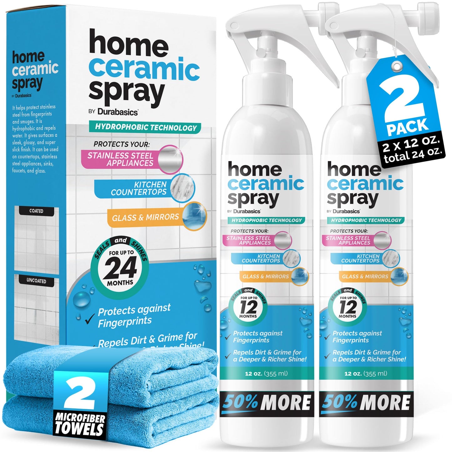 2 Pack [12 Oz] Home Ceramic Coating Spray Kit - Shine, Seal & Protect Kitchen & Bath Surfaces - High Shine - Repels Stains & Grime Effortlessly - Use on Stainless Steel, Sinks, Countertops, Glass