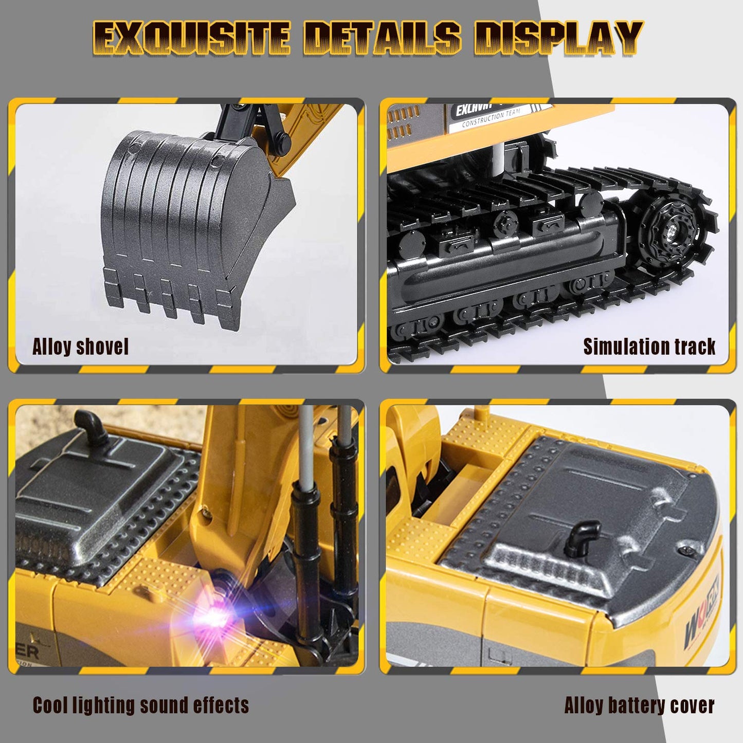 ID Gerilla Remote Control Excavator Toy, RC Construction - Metal Shovel Digger Vehicles with Lights Sounds and 680° Rotation Digging Sand, Birthday Gifts for 3 4 5 6-10 + Year Old (11CH Excavartor)