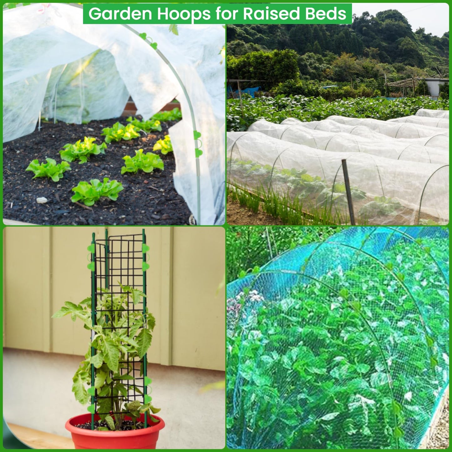 Garden Hoops and Netting for Raised Bed, 10x50ft Ultra Fine Mesh Garden Insect Netting Bug Net Pest Barrier, 36pcs 8ft Greenhouse Grow Tunnel Hoops Frame Bird Mosquito Netting for Garden Protection