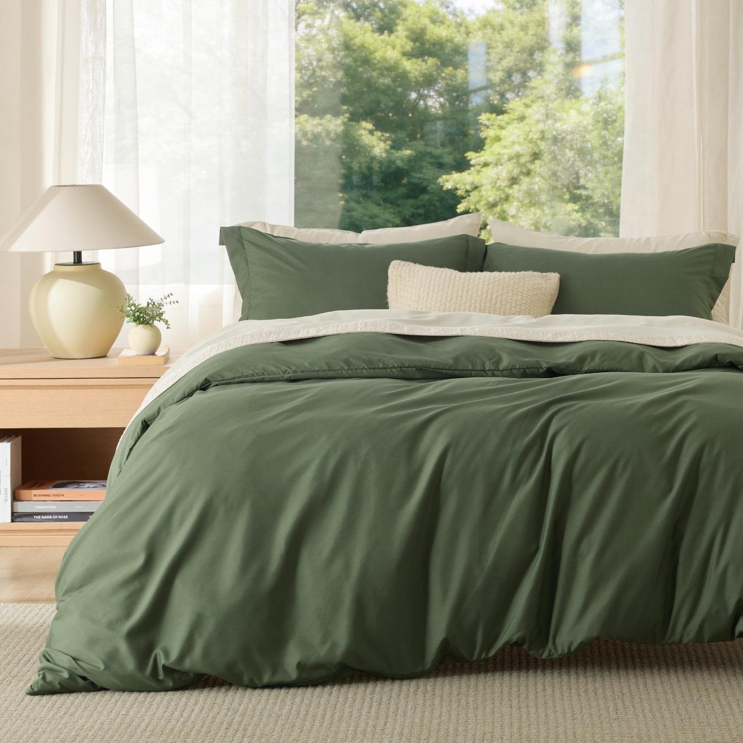 Bedsure Duvet Cover King Size - Extra Soft Double Brushed Microfiber Bedding Set with Zipper Closure for Kids, 3 Pieces, Includes 1 Duvet Cover King (104"x90") & 2 Pillow Shams, Olive Green