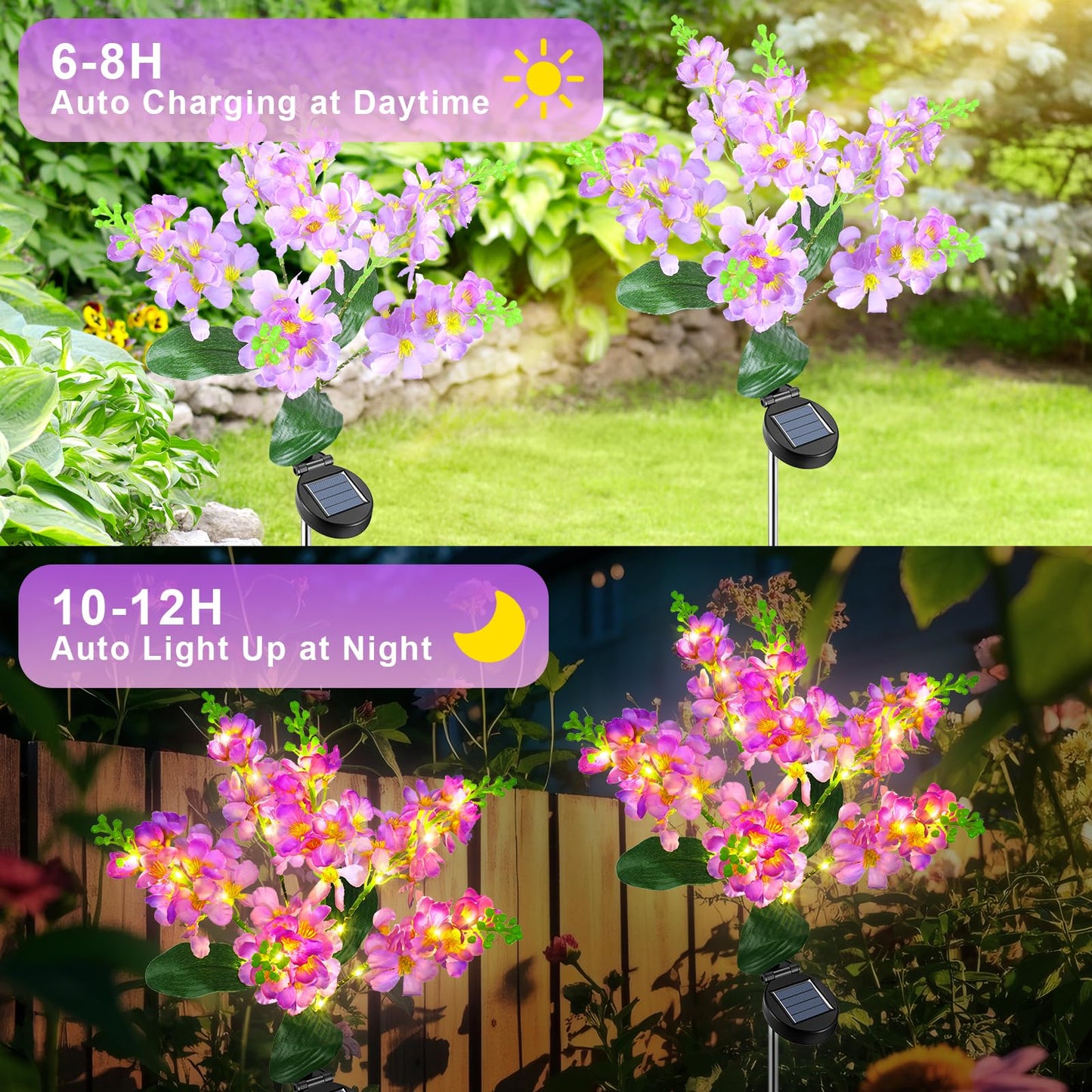 Ninonly Solar Garden Lights, 2 Pack Solar Violet Flowers Lights Outdoor, 600mAh Waterproof Solar Powered Pathway Lights for Patio Yard Landscape Decoration