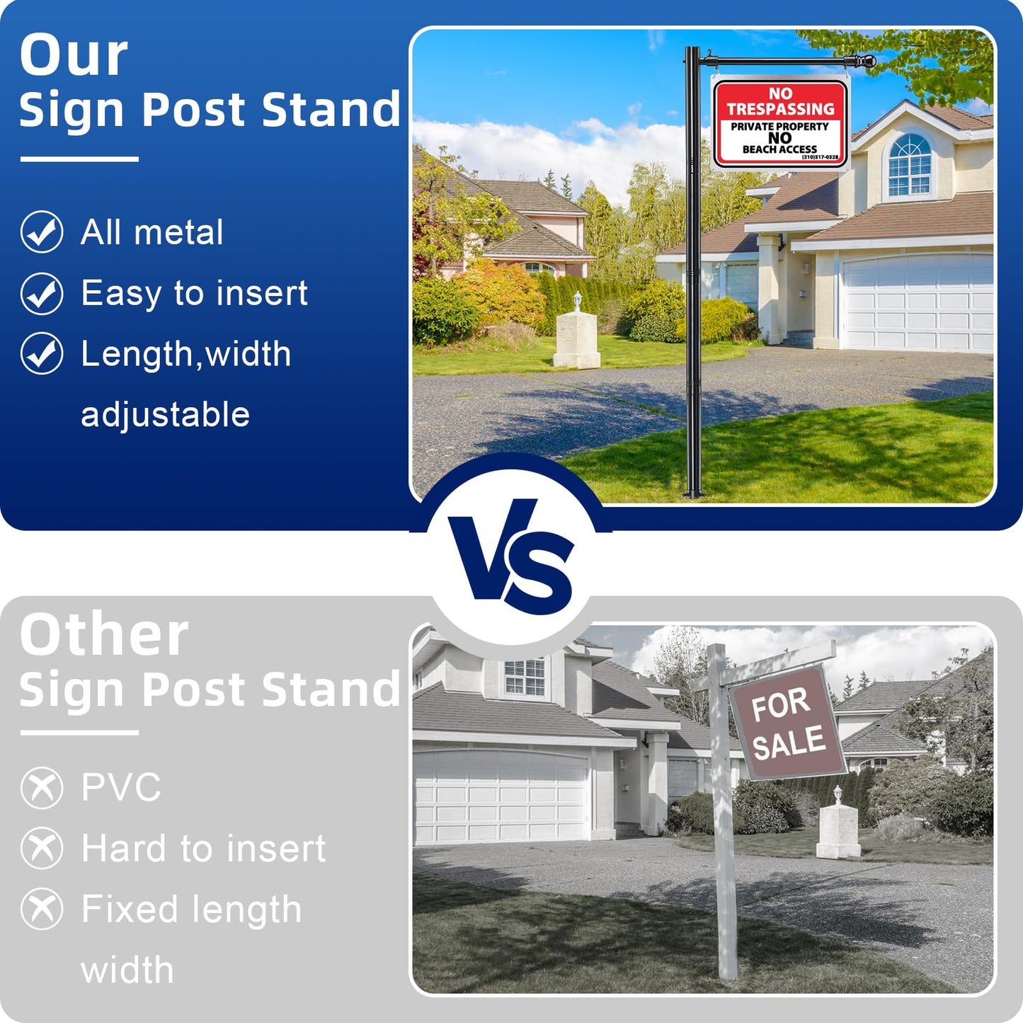 Real Estate Sign Posts, 7FT Tall Metal Real Estate Sign Posts for Sale Yard Signs Up to 24 Inch, Waterproof Home and Open House for Sale Holder, Commercial Grade Outside Yard Sign, NO SIGN