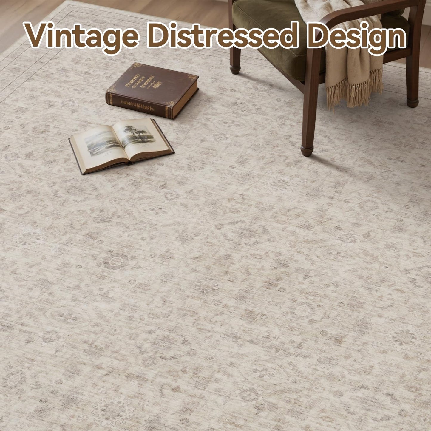 Area Rug-Carpet 5X7 Rugs for Living Room Machine Washable Rug Soft Non Slip Vintage Rug for Living Room Bedroom Dining Office Beige