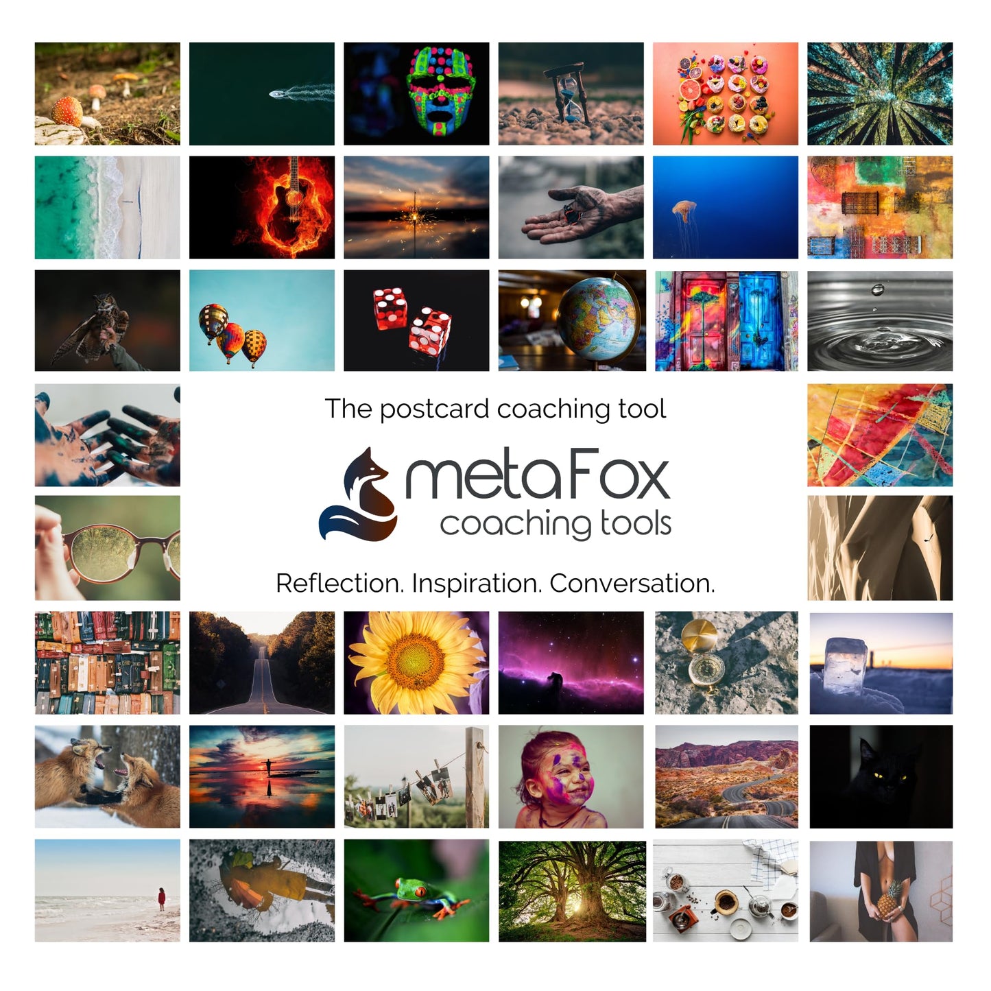 metaFox - 52 Inspirational Cards, Positive Affirmations & Motivational Postcards, Picture Cards For Coaching & Therapy, Mindfulness, Original Motivational Deck