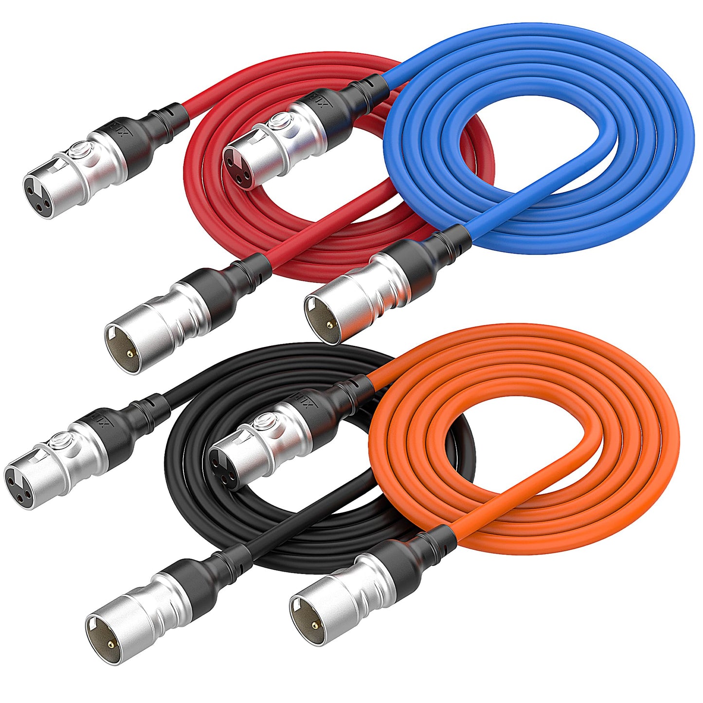 XLR Cables 25 FT 4 Pack 4 Colors, Durable XLR Male to Female Microphone Cable, Premium Balanced Gold Plated 3-Pin Shielded Mic Speaker Cable, Zinc Alloy Connectors, Compatible with Microphones, Mixer