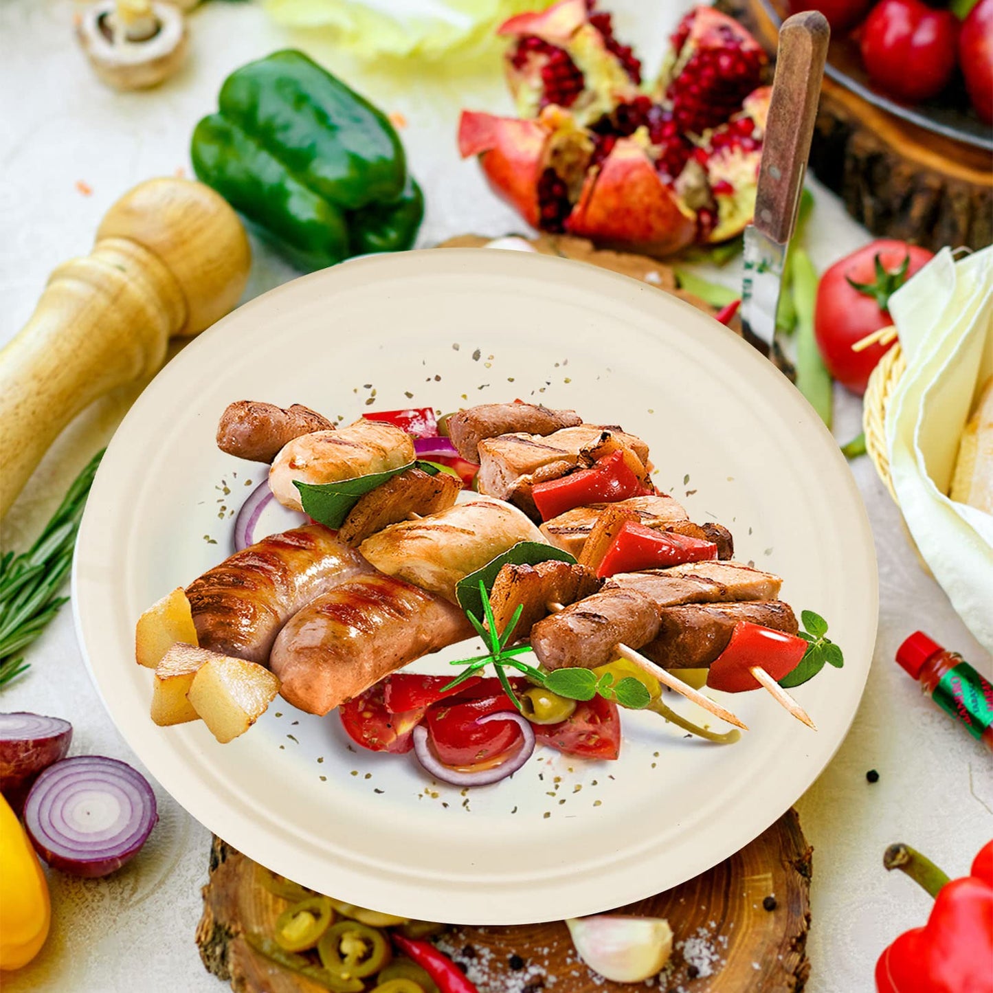 140 Pack 10 Inch Paper Plates, 100% Compostable Biodegradable Disposable Plates, Heavy Duty Bagasse Sugarcane Plates for Dinner, Party & Birthday, Large Round Serving Plates, Brown