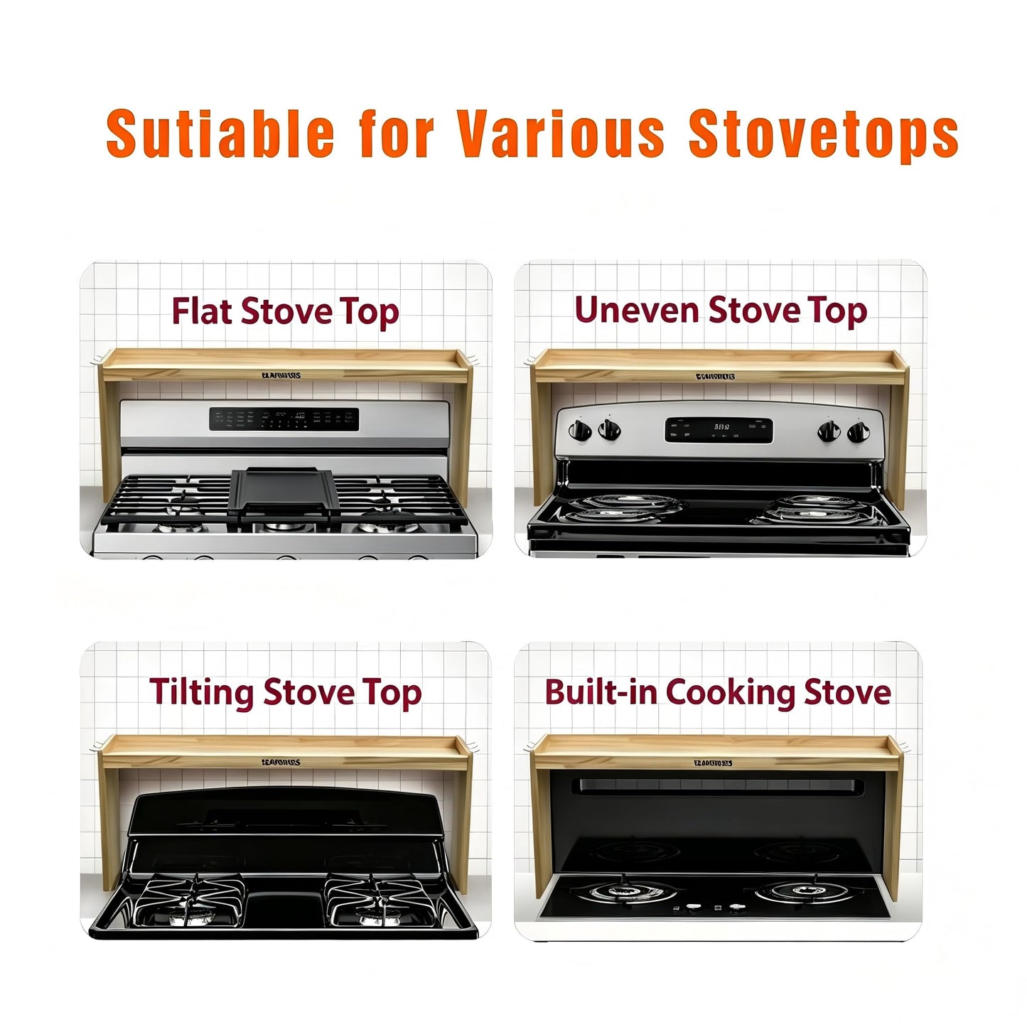 SEAHIXUSS - Bamboo Wood Over The Stove Shelf for Kitchen Storage, 31.5 Inch Spice Organizer Rack, Stove Top Shelf with 6 Hooks, Countertop
