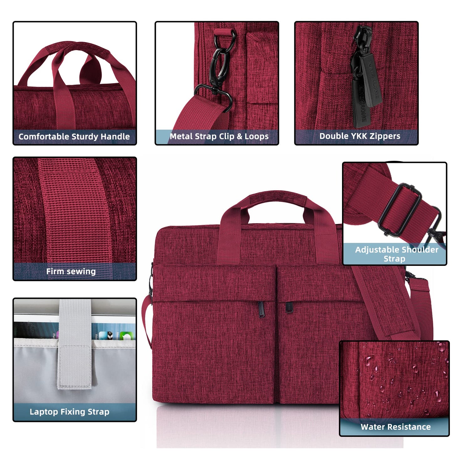 KINGSLONG 17.3 inch Laptop Briefcase Bag for Men Women, Laptop Shoulder Bag with Shoulder Strap, Water Resistant Business Crossbody Bag, Computer Bag for Asus Acer Dell Thinkpad, Red