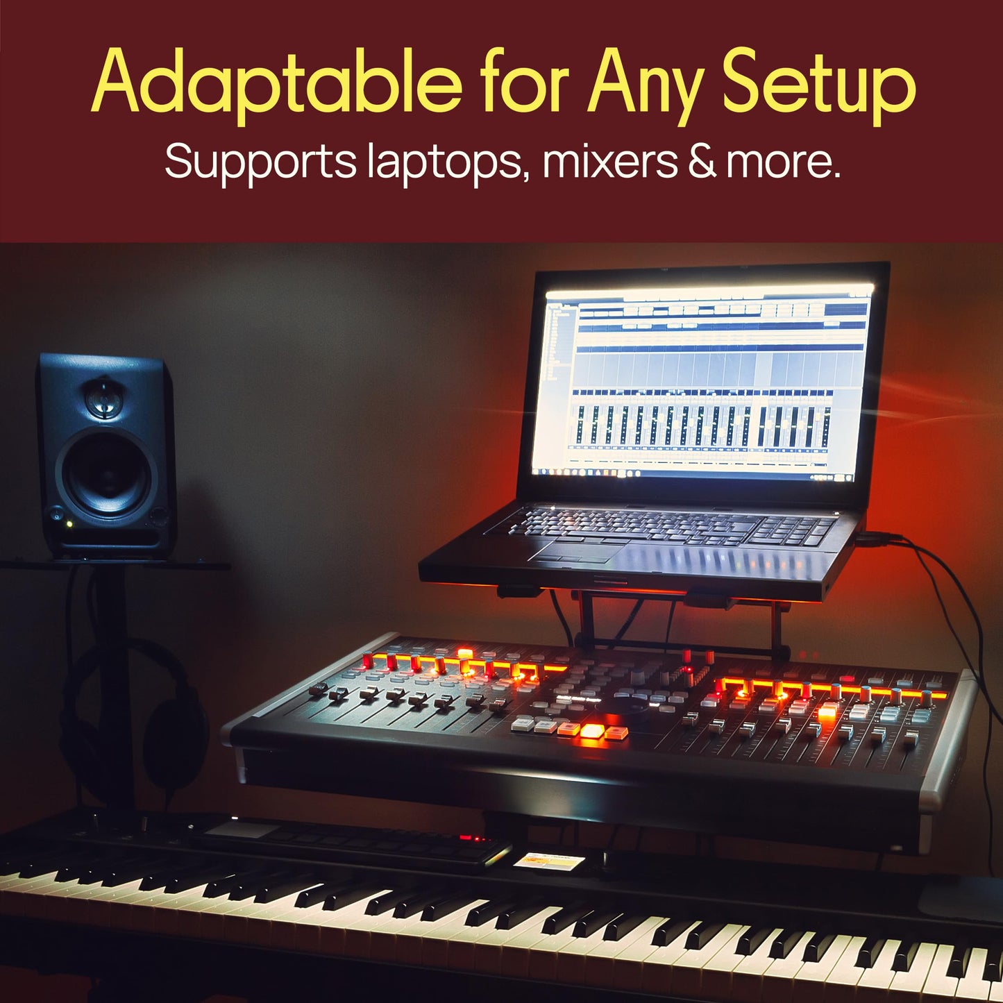 PYLE Dual Laptop Stand - Portable & Adjustable Computer Stand, Standing Table with Adjustable Height, Ergonomic Design & Anti-Slip Prongs for DJ Mixer, Sound Equipment, Workstation, Gaming & Home Use